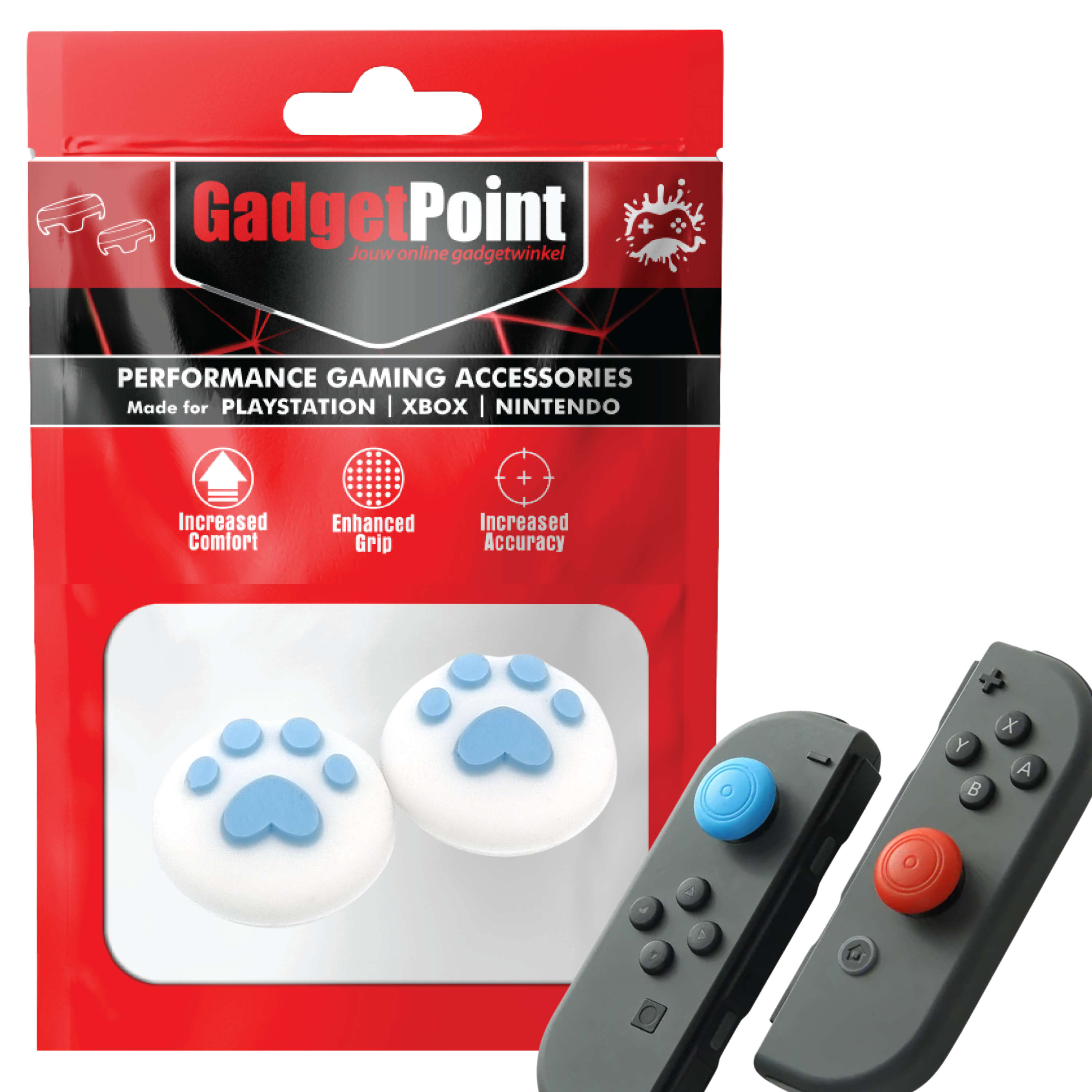 Gaming Thumb Grips | Performance Thumbsticks | Accessoires geschikt voor Nintendo Switch Joy-Con Controller(s) | Thumbgrips | Pootjes - Wit met Lichtblauw