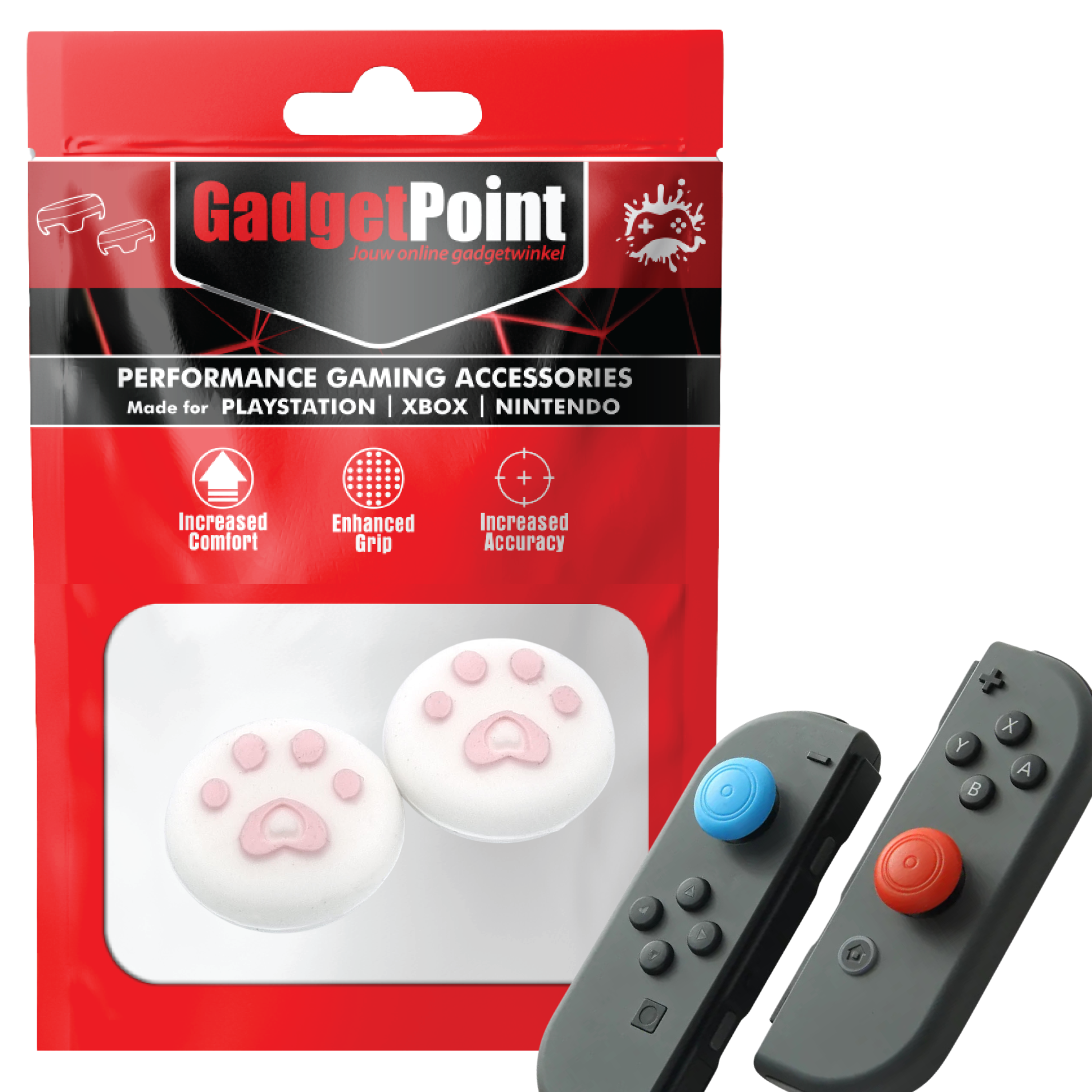 Gaming Thumb Grips | Performance Thumbsticks | Accessoires geschikt voor Nintendo Switch Joy-Con Controller(s) | Thumbgrips | Pootjes - Wit met Lichtroze