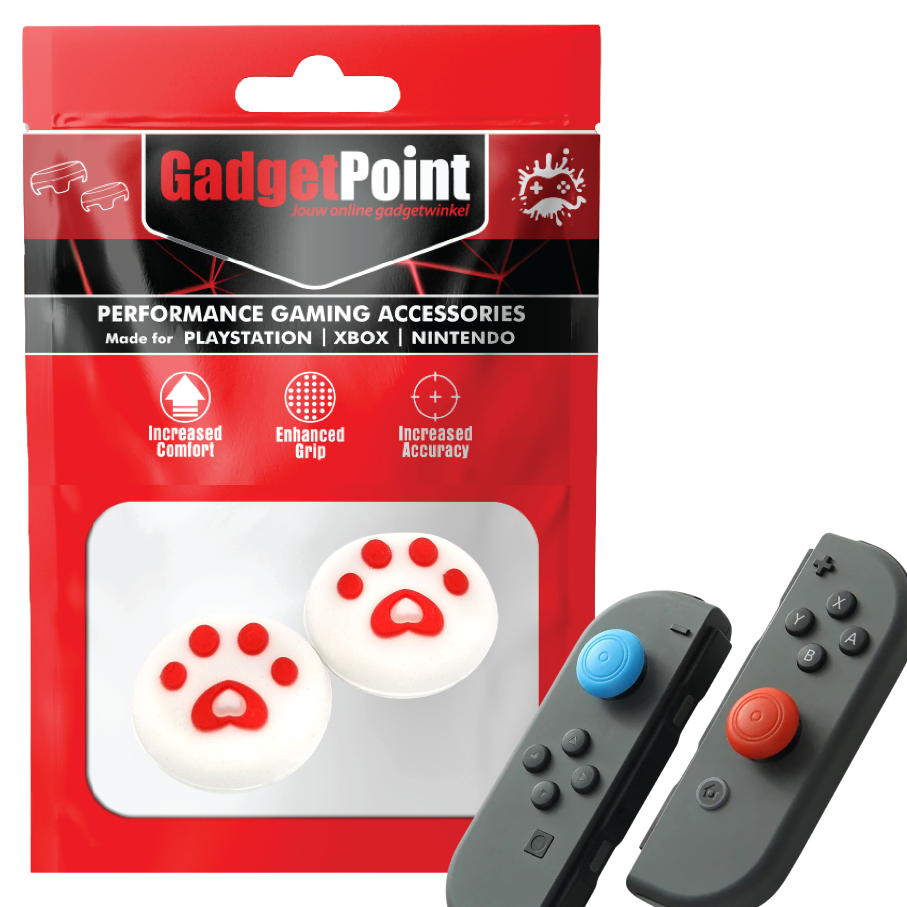 Gaming Thumb Grips | Performance Thumbsticks | Accessoires geschikt voor Nintendo Switch Joy-Con Controller(s) | Thumbgrips | Pootjes - Wit met Lichtroze