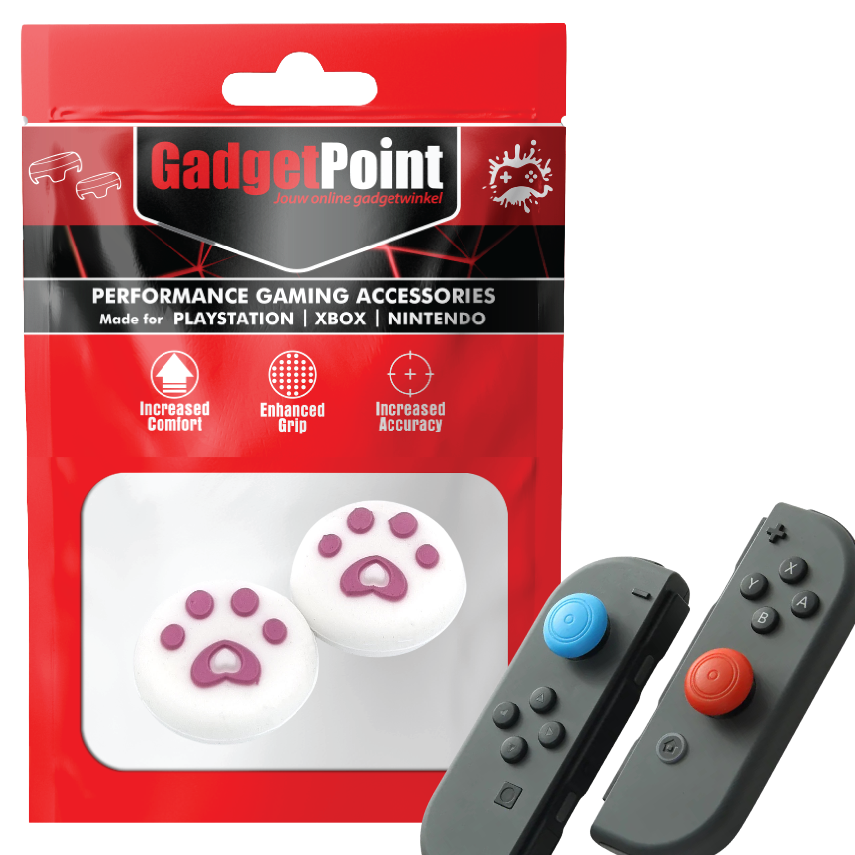 Gaming Thumb Grips | Performance Thumbsticks | Accessoires geschikt voor Nintendo Switch Joy-Con Controller(s) | Thumbgrips | Pootjes - Wit met Roze