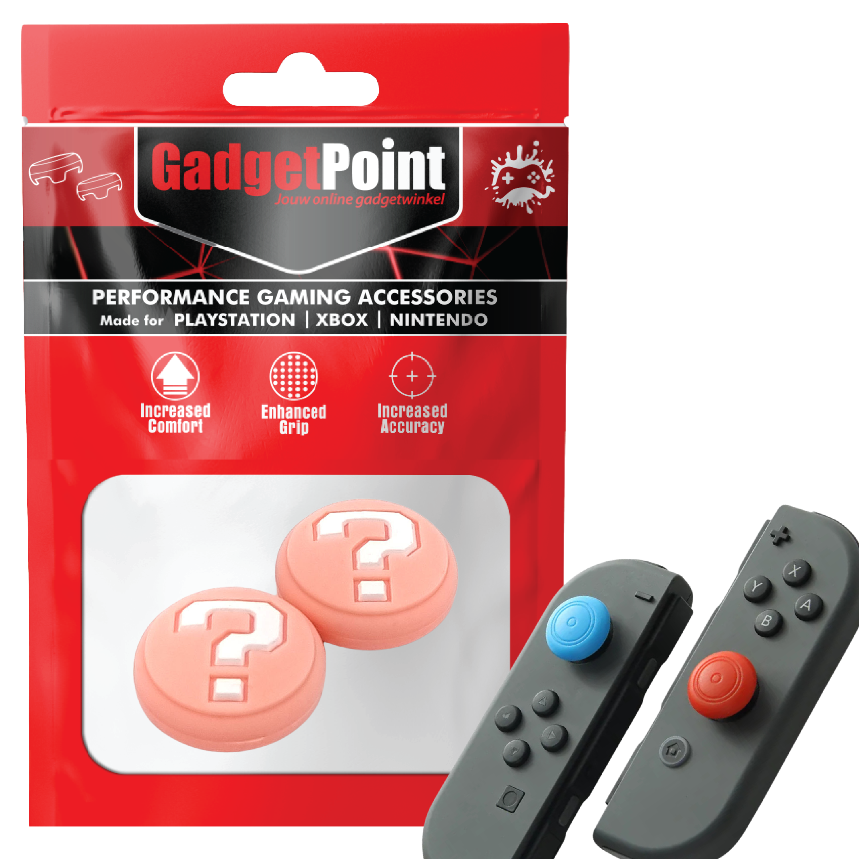Gaming Thumb Grips | Performance Thumbsticks | Accessoires geschikt voor Nintendo Switch Joy-Con Controller(s) | Thumbgrips | Vraagteken - Roze