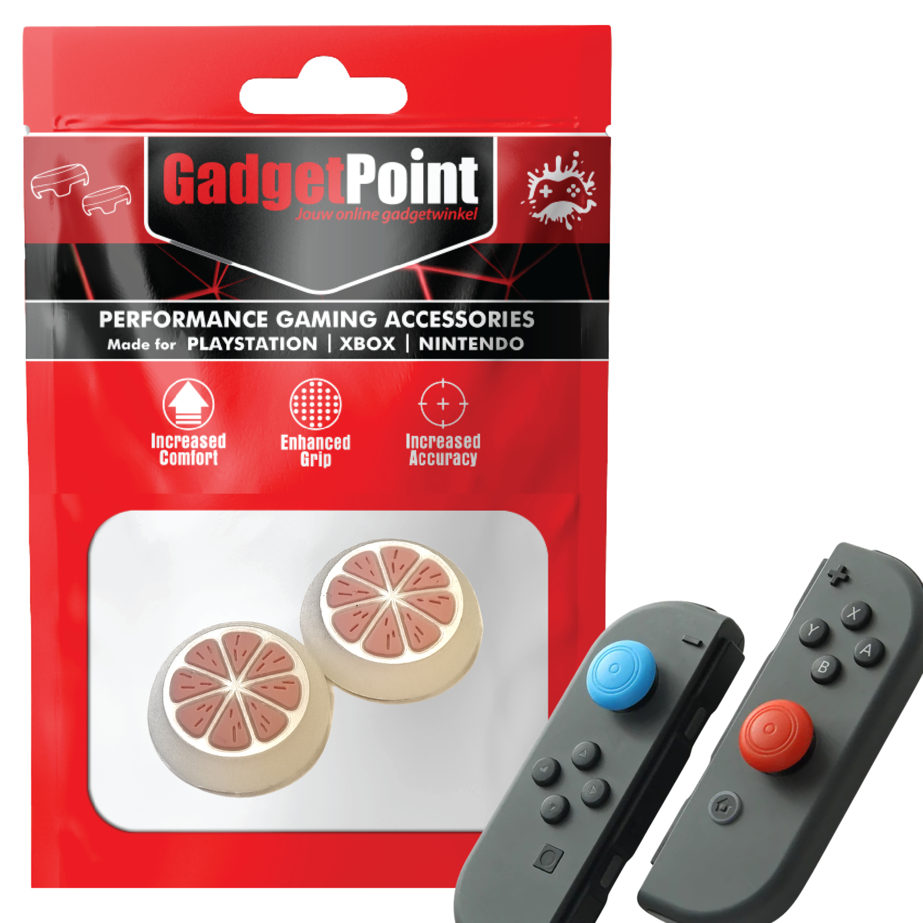 Gaming Thumb Grips | Performance Thumbsticks | Accessoires geschikt voor Nintendo Switch Joy-Con Controller(s) | Thumbgrips | Fruit - Roze met Wit