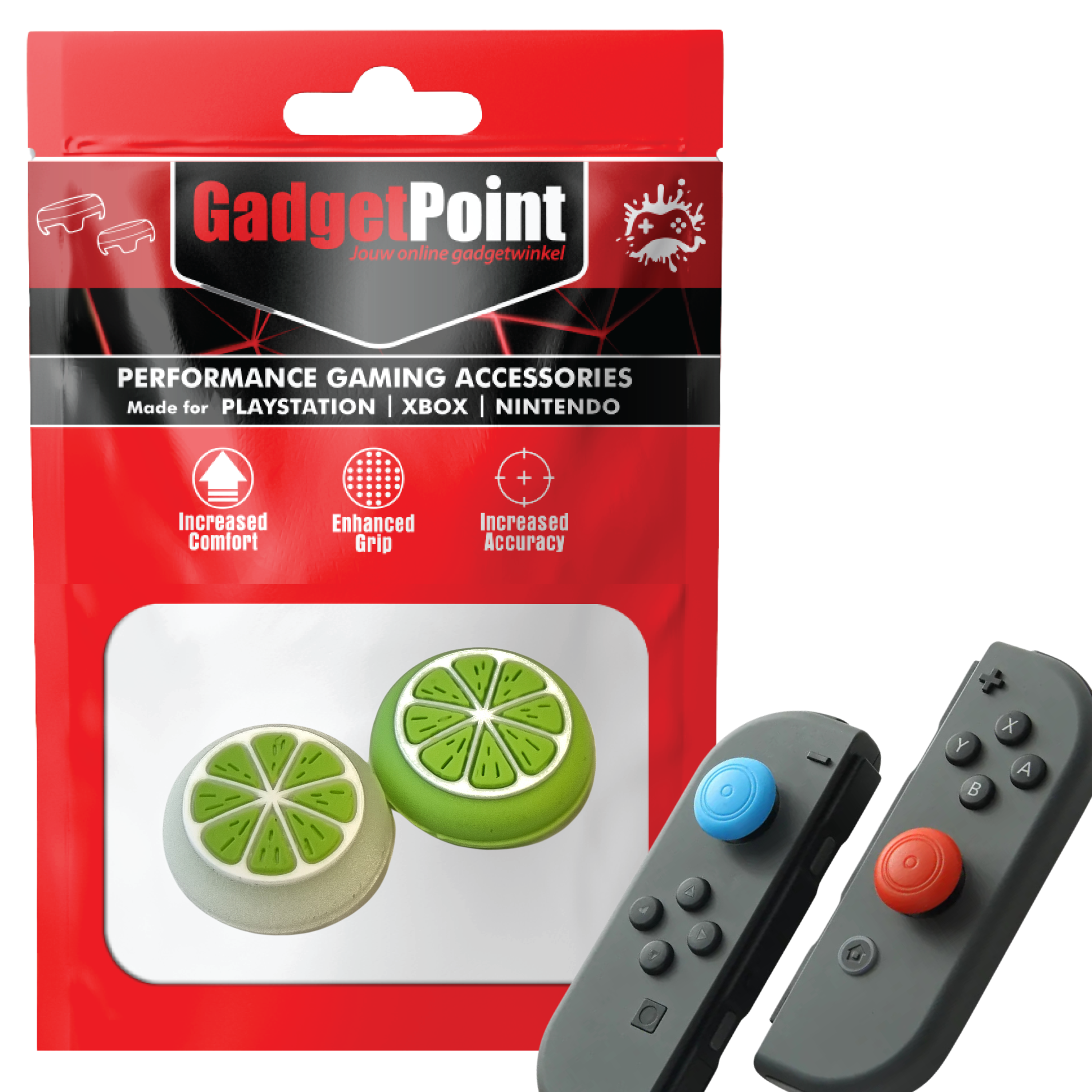 Gaming Thumb Grips | Performance Thumbsticks | Accessoires geschikt voor Nintendo Switch Joy-Con Controller(s) | Thumbgrips | Fruit - Groen/Wit