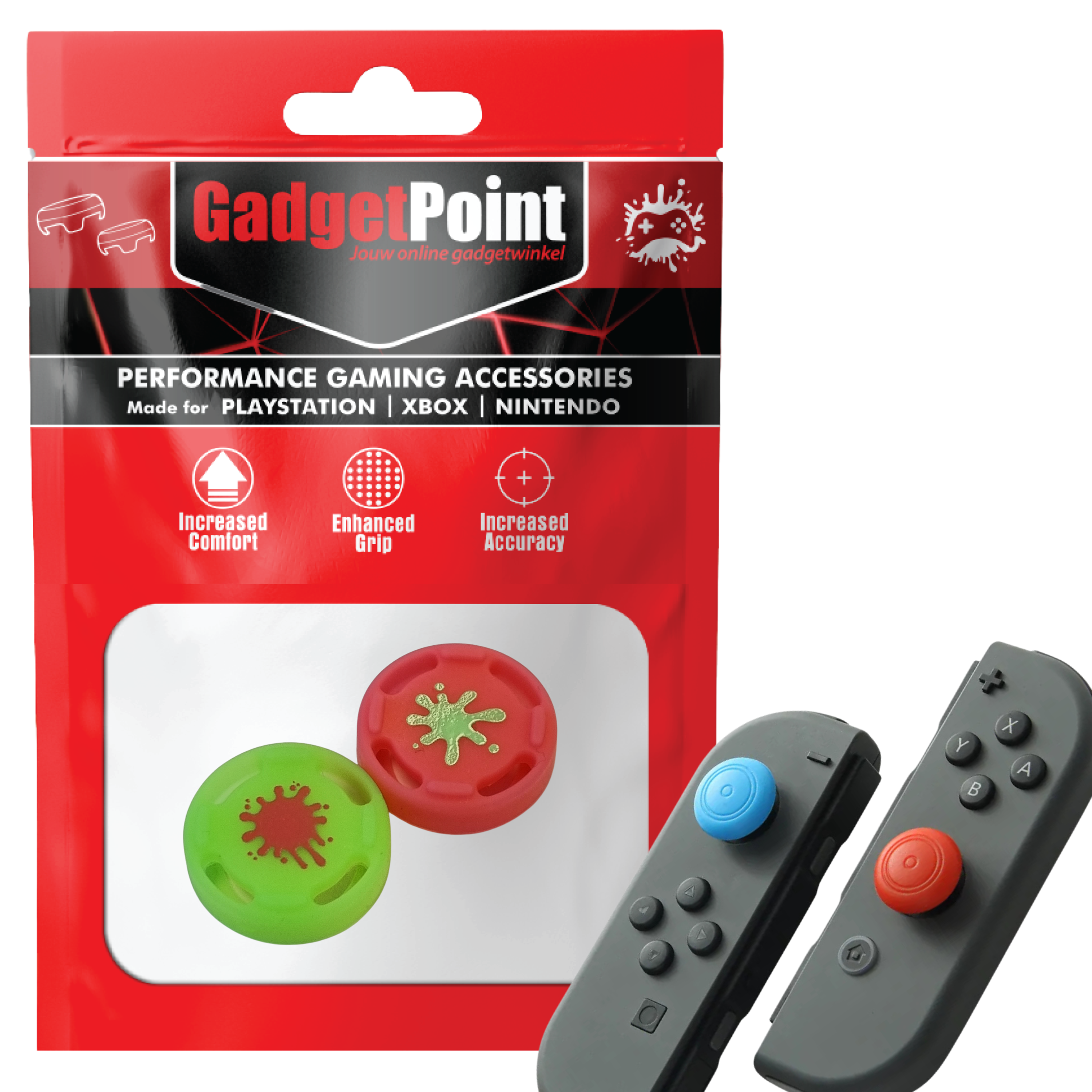 Gaming Thumb Grips | Performance Anti-slip Thumbsticks | Joystick Cap Thumb Grips | Splash - Pink/Green | Accessories suitable for Nintendo Switch Joy-Con Controllers