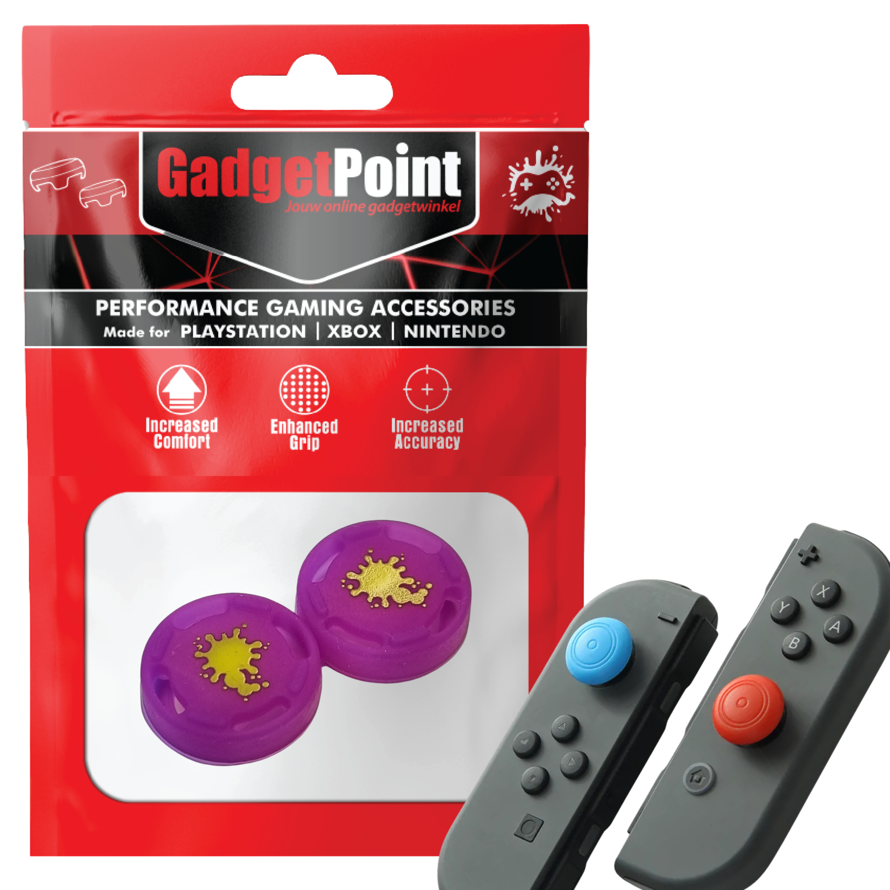 Gaming Thumb Grips | Performance Anti-slip Thumbsticks | Joystick Cap Thumb Grips | Splash - Purple | Accessories suitable for Nintendo Switch Joy-Con Controllers
