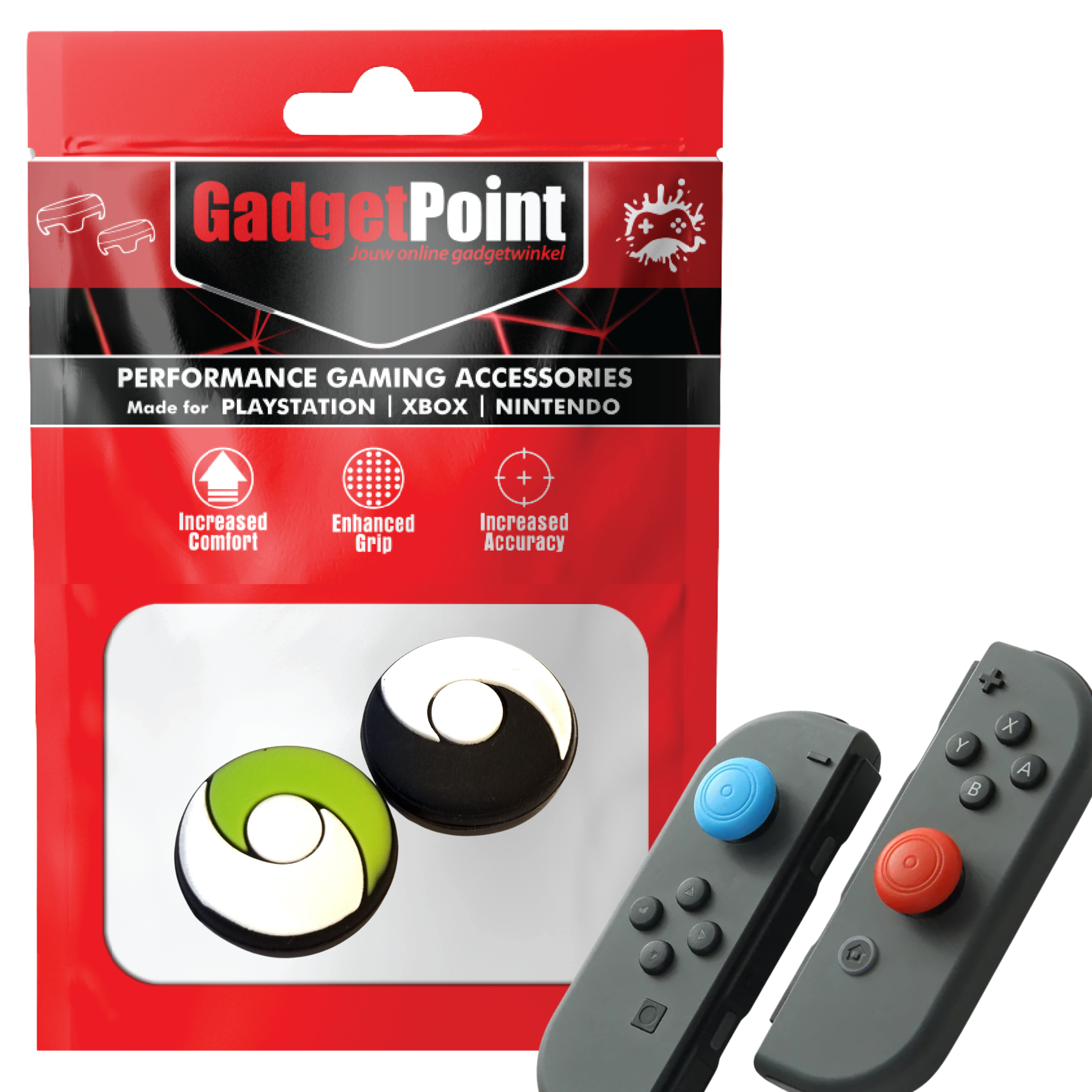 Gaming Thumb Grips | Performance Anti-slip Thumbsticks | Joystick Cap Thumb Grips | Round - Green/Black | Accessories suitable for Nintendo Switch Joy-Con Controllers