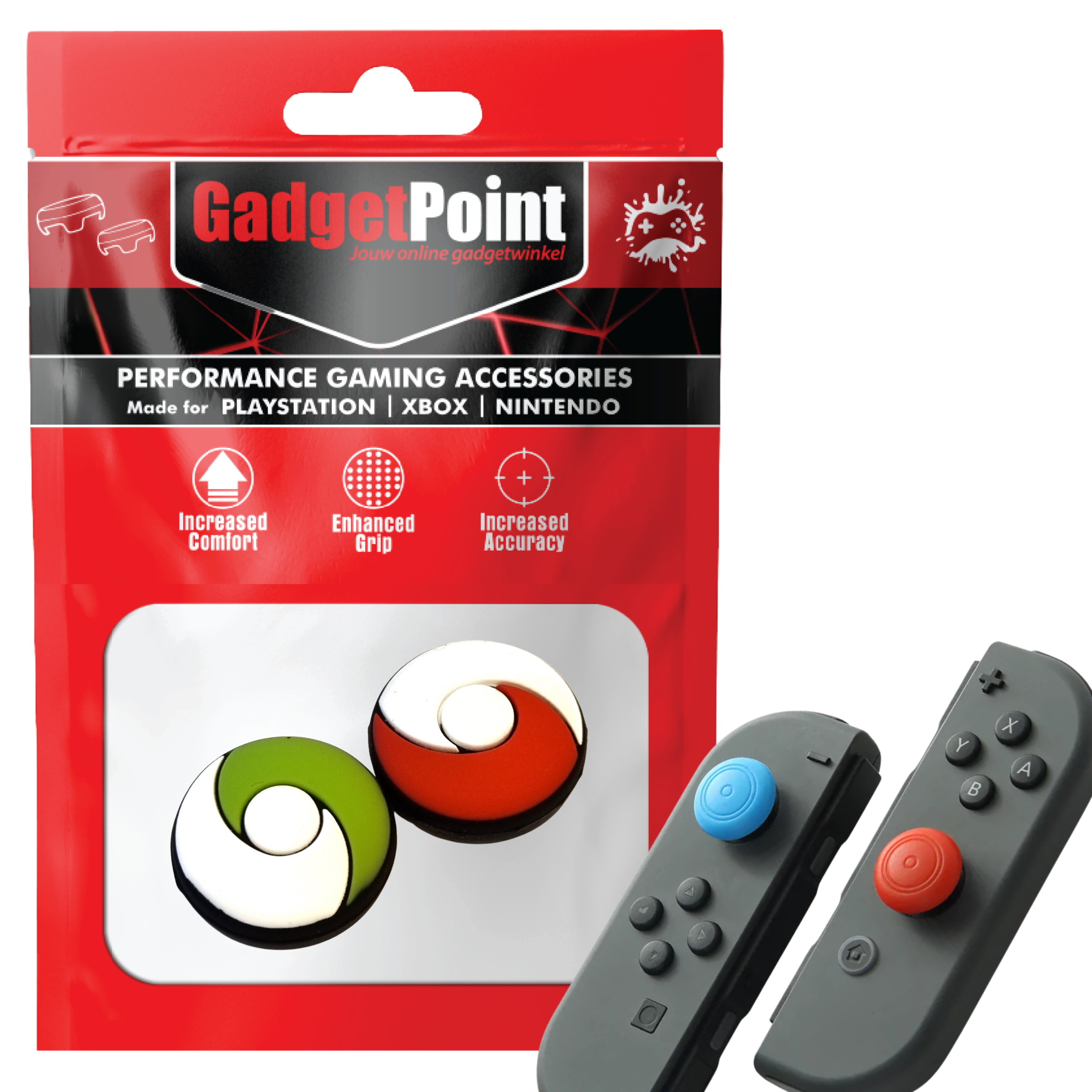 Gaming Thumb Grips | Performance Anti-slip Thumbsticks | Joystick Cap Thumb Grips | Round - Green/Red | Accessories suitable for Nintendo Switch Joy-Con Controllers