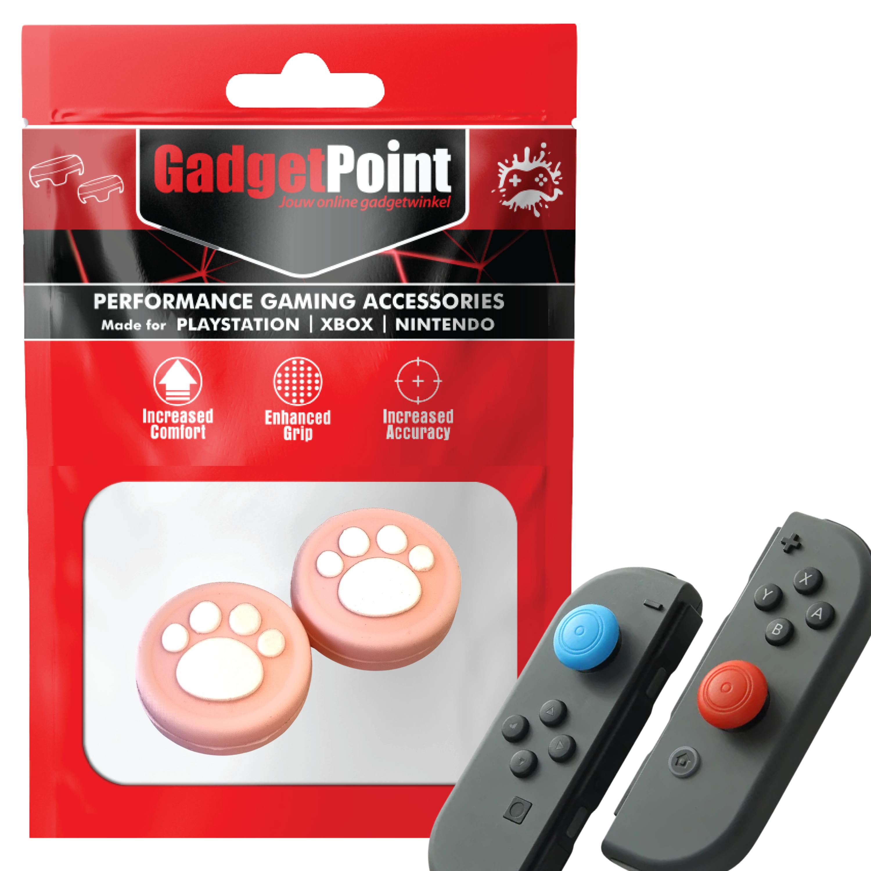 Gaming Thumb Grips | Performance Anti-slip Thumbsticks | Joystick Cap Thumb Grips | Paws - Pink | Accessories suitable for Nintendo Switch Joy-Con Controllers