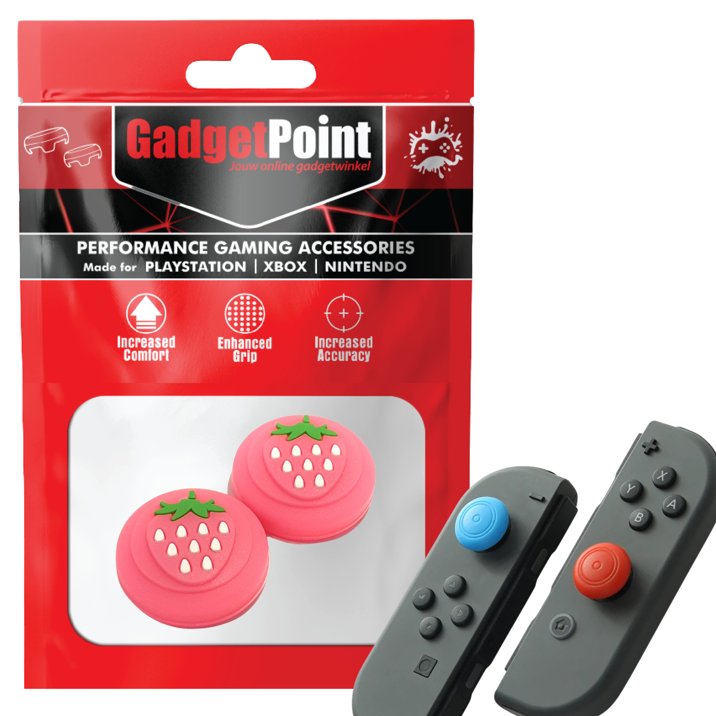 Gaming Thumb Grips | Performance Anti-slip Thumbsticks | Joystick Cap Thumb Grips | Strawberries - Pink | Accessories suitable for Nintendo Switch Joy-Con Controllers