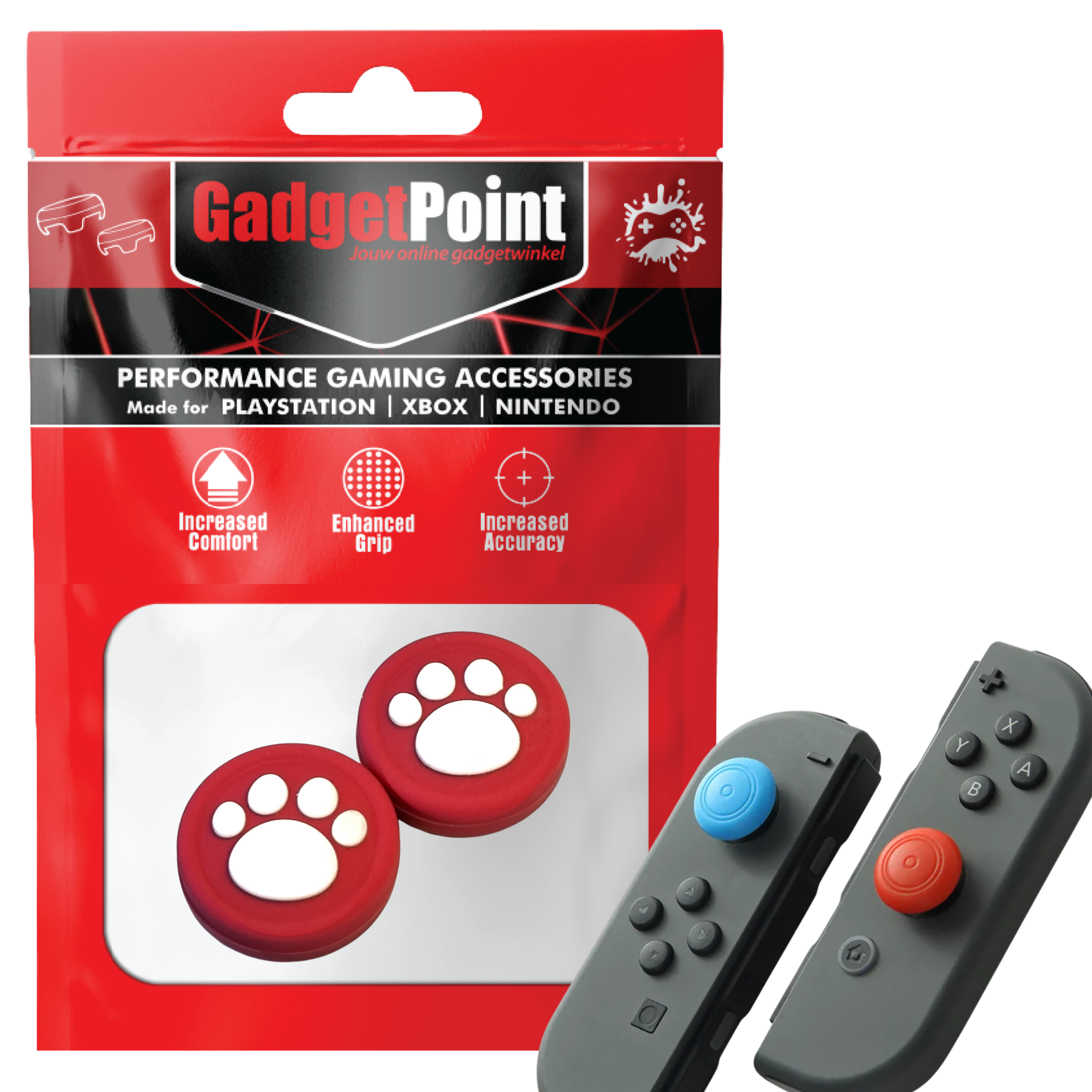 Gaming Thumb Grips | Performance Anti-slip Thumbsticks | Joystick Cap Thumb Grips | Paws - Red | Accessories suitable for Nintendo Switch Joy-Con Controllers