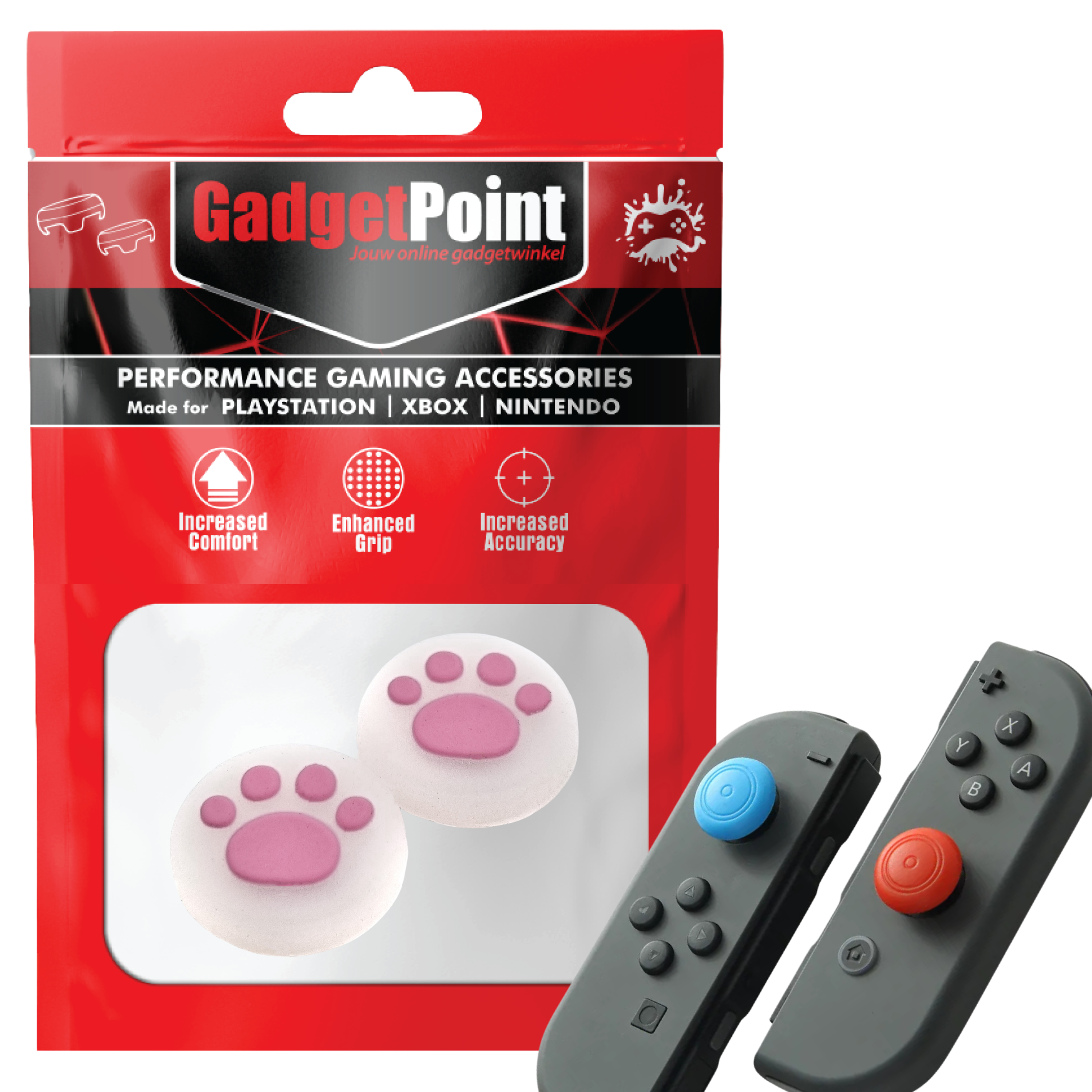 Gaming Thumb Grips | Performance Thumbsticks | Accessoires geschikt voor Nintendo Switch Joy-Con Controller(s) | Thumbgrips | Pootjes - Transparant met Roze