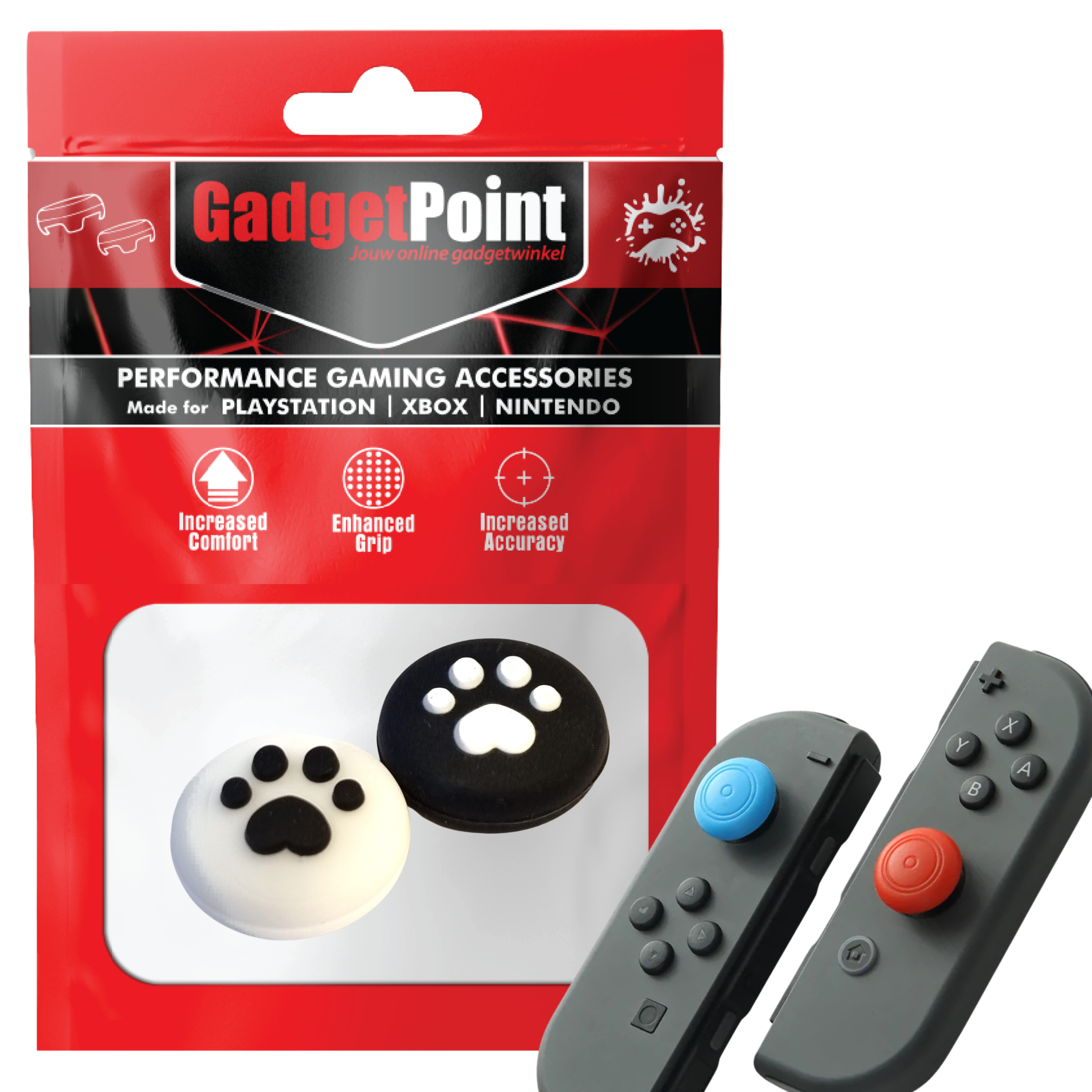 Gaming Thumb Grips | Performance Thumbsticks | Accessoires geschikt voor Nintendo Switch Joy-Con Controller(s) | Thumbgrips | Pootjes - Wit met Zwart/Zwart met Wit