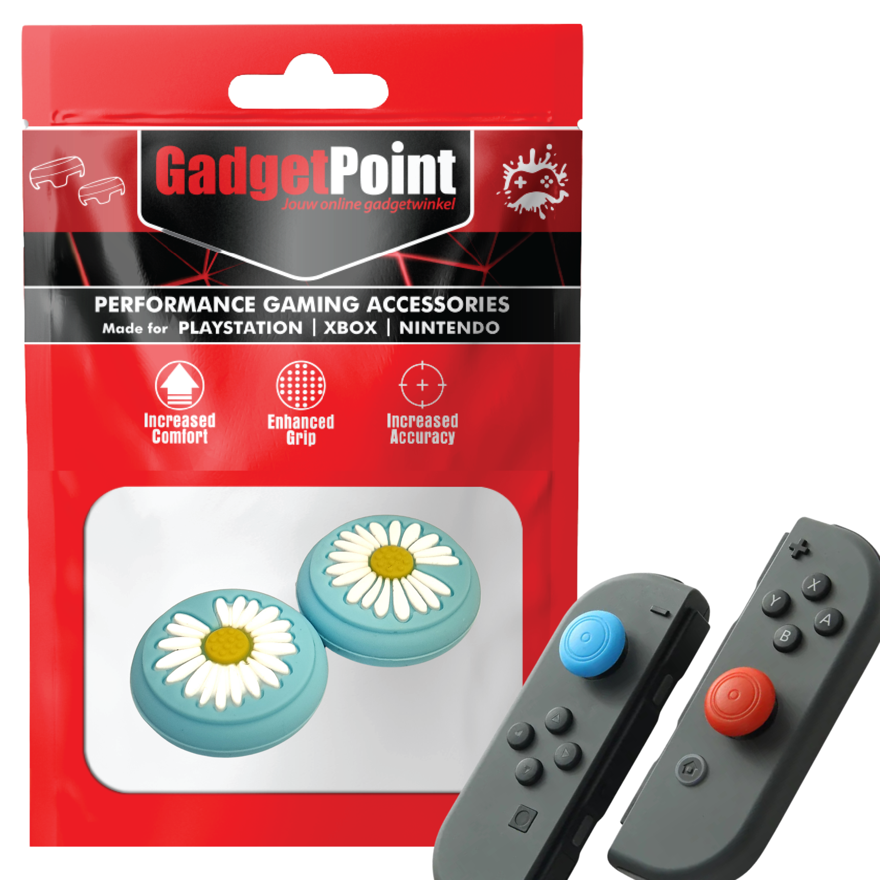 Gaming Thumb Grips | Performance Thumbsticks | Accessoires geschikt voor Nintendo Switch Joy-Con Controller(s) | Thumbgrips | Bloemetjes - Blauw
