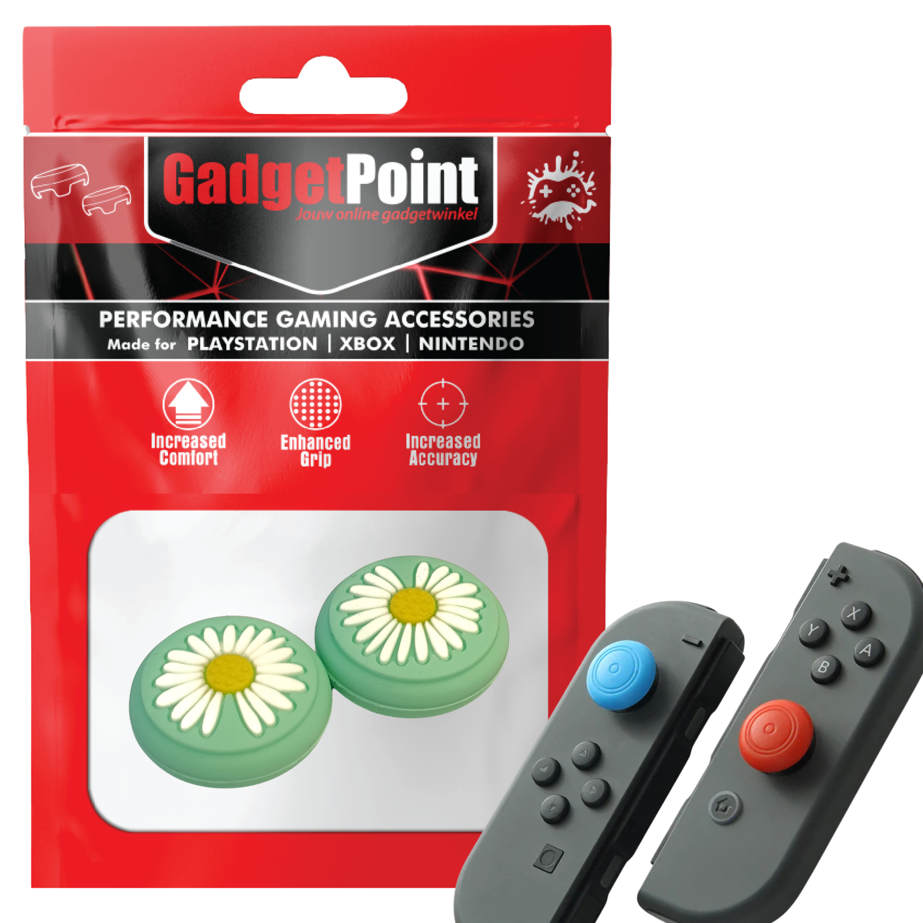 Gaming Thumb Grips | Performance Thumbsticks | Accessoires geschikt voor Nintendo Switch Joy-Con Controller(s) | Thumbgrips | Bloemetjes - Groen