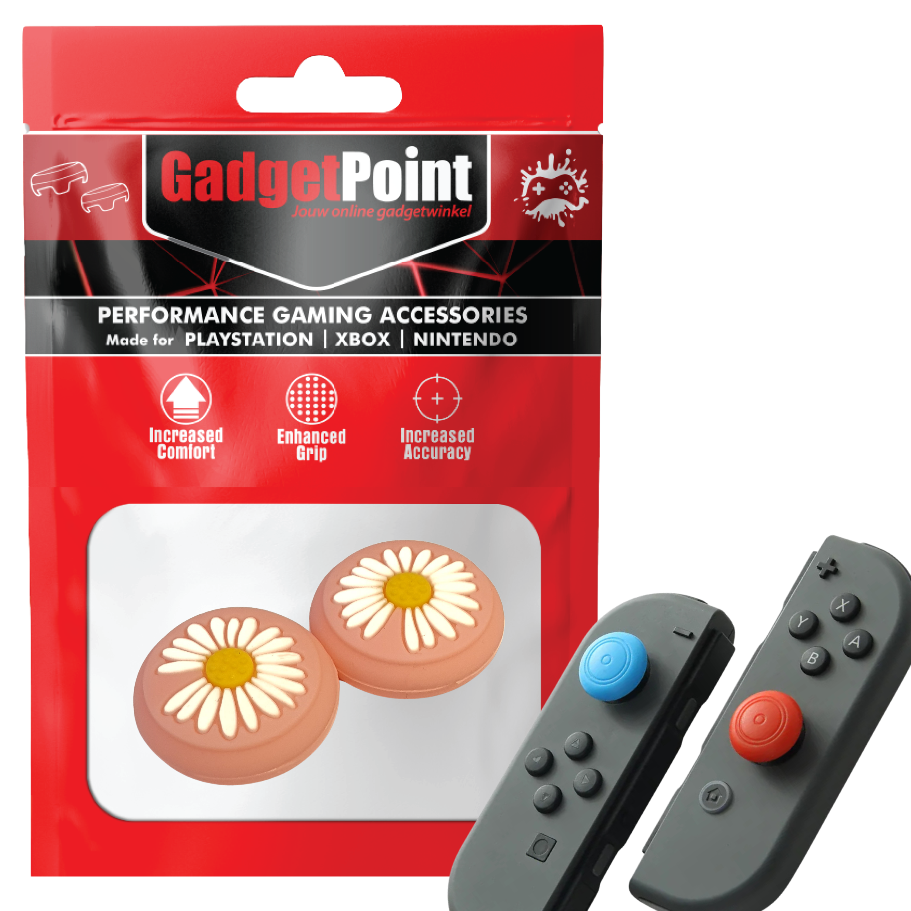 Gaming Thumb Grips | Performance Anti-slip Thumbsticks | Joystick Cap Thumb Grips | Flowers - Pink | Accessories suitable for Nintendo Switch Joy-Con Controllers