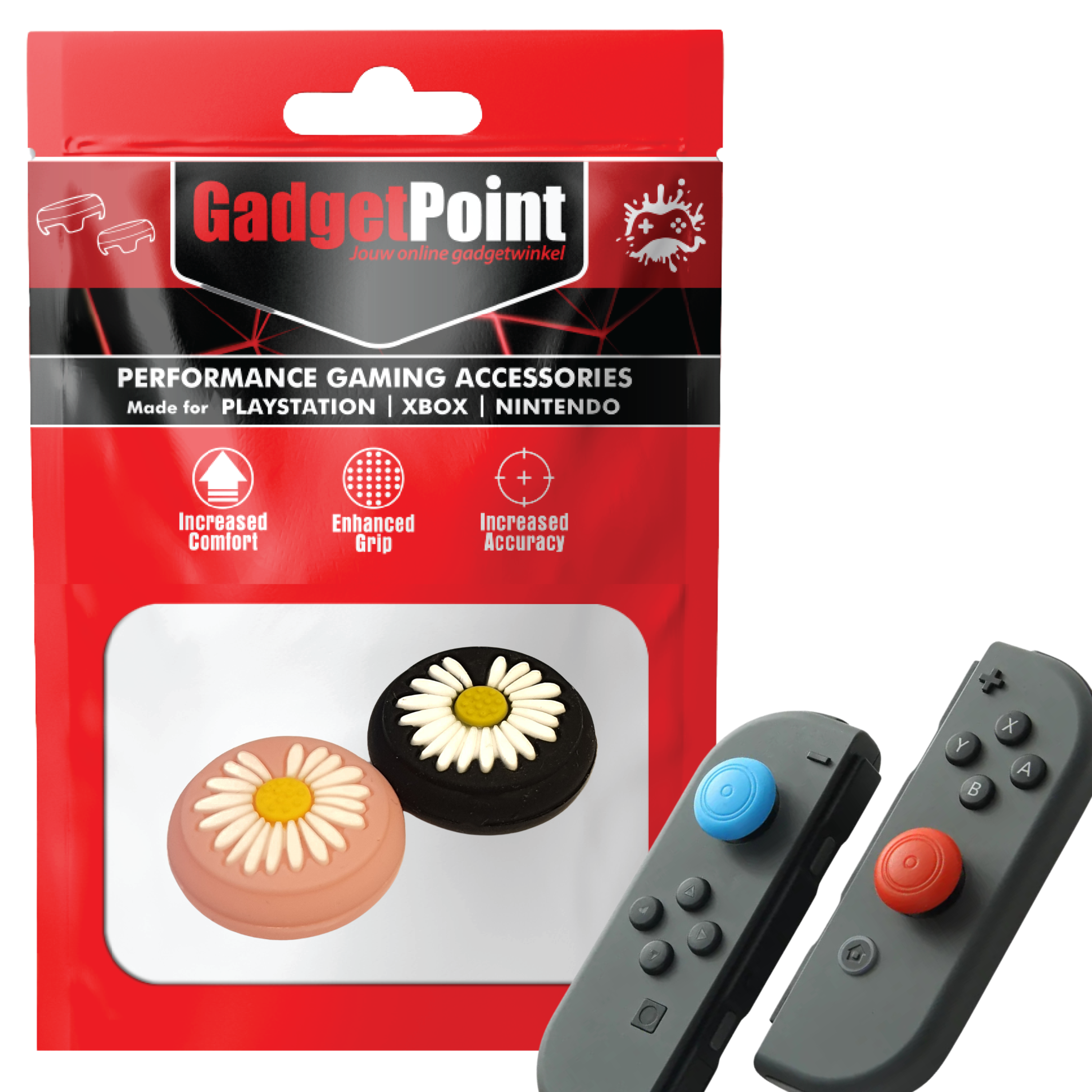 Gaming Thumb Grips | Performance Anti-slip Thumbsticks | Joystick Cap Thumb Grips | Flowers - Pink/Black | Accessories suitable for Nintendo Switch Joy-Con Controllers