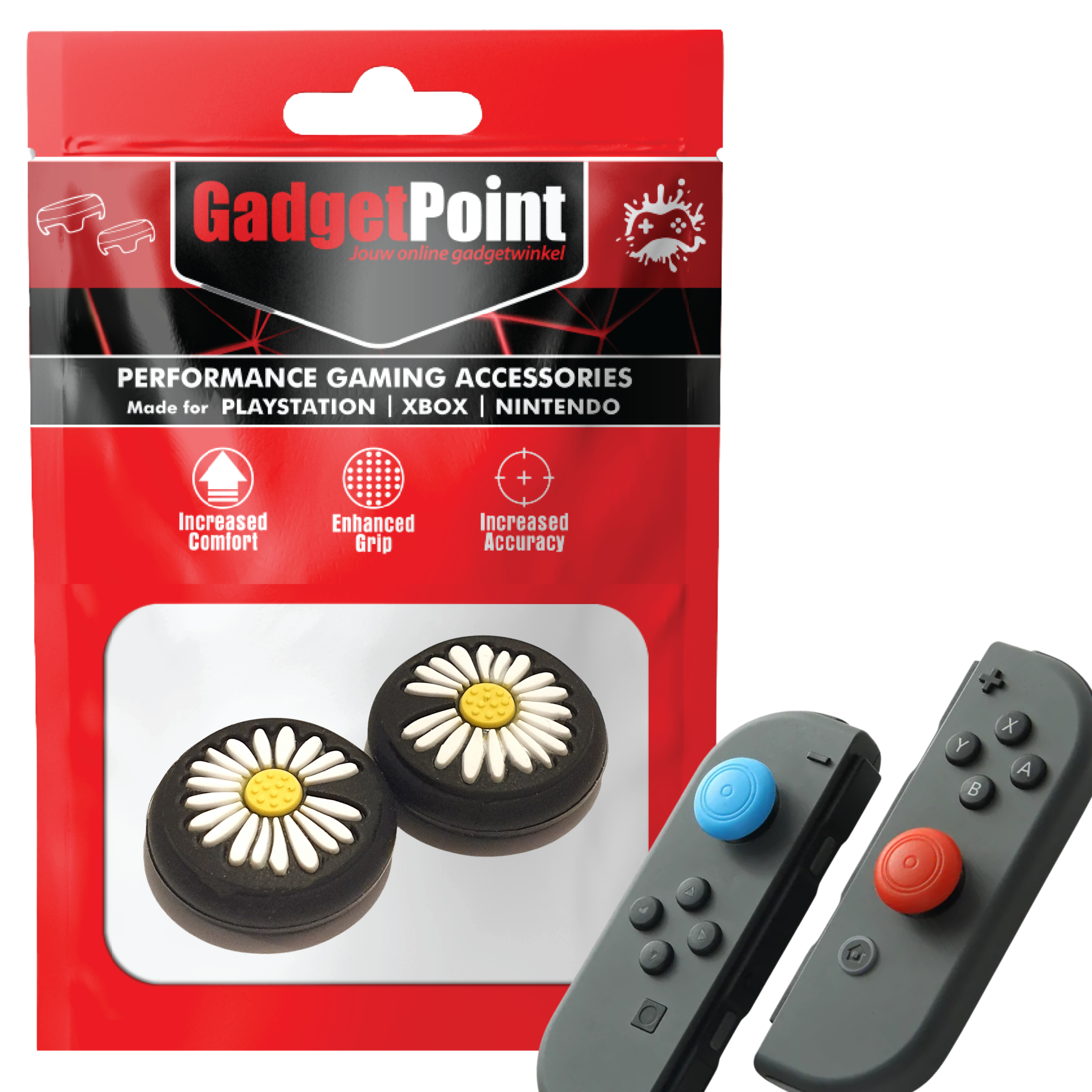 Gaming Thumb Grips | Performance Thumbsticks | Accessoires geschikt voor Nintendo Switch Joy-Con Controller(s) | Thumbgrips | Bloemetjes - Zwart met Wit