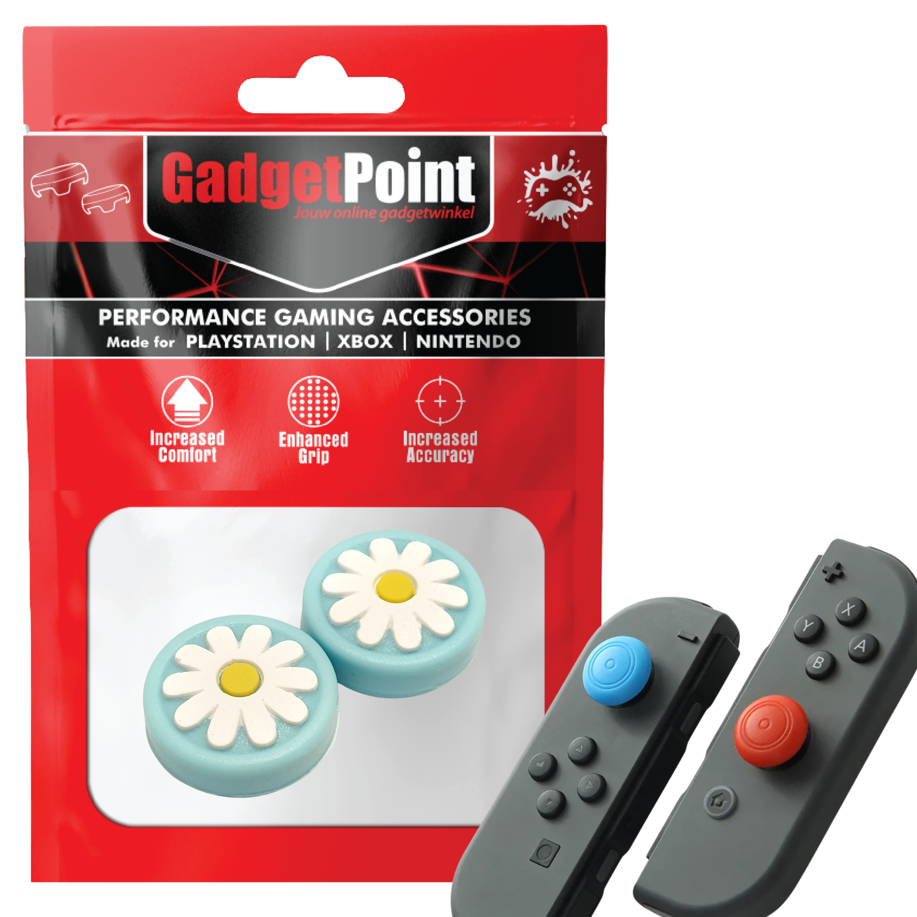 Gaming Thumb Grips | Performance Thumbsticks | Accessoires geschikt voor Nintendo Switch Joy-Con Controller(s) | Thumbgrips | Bloemetjes - Blauw