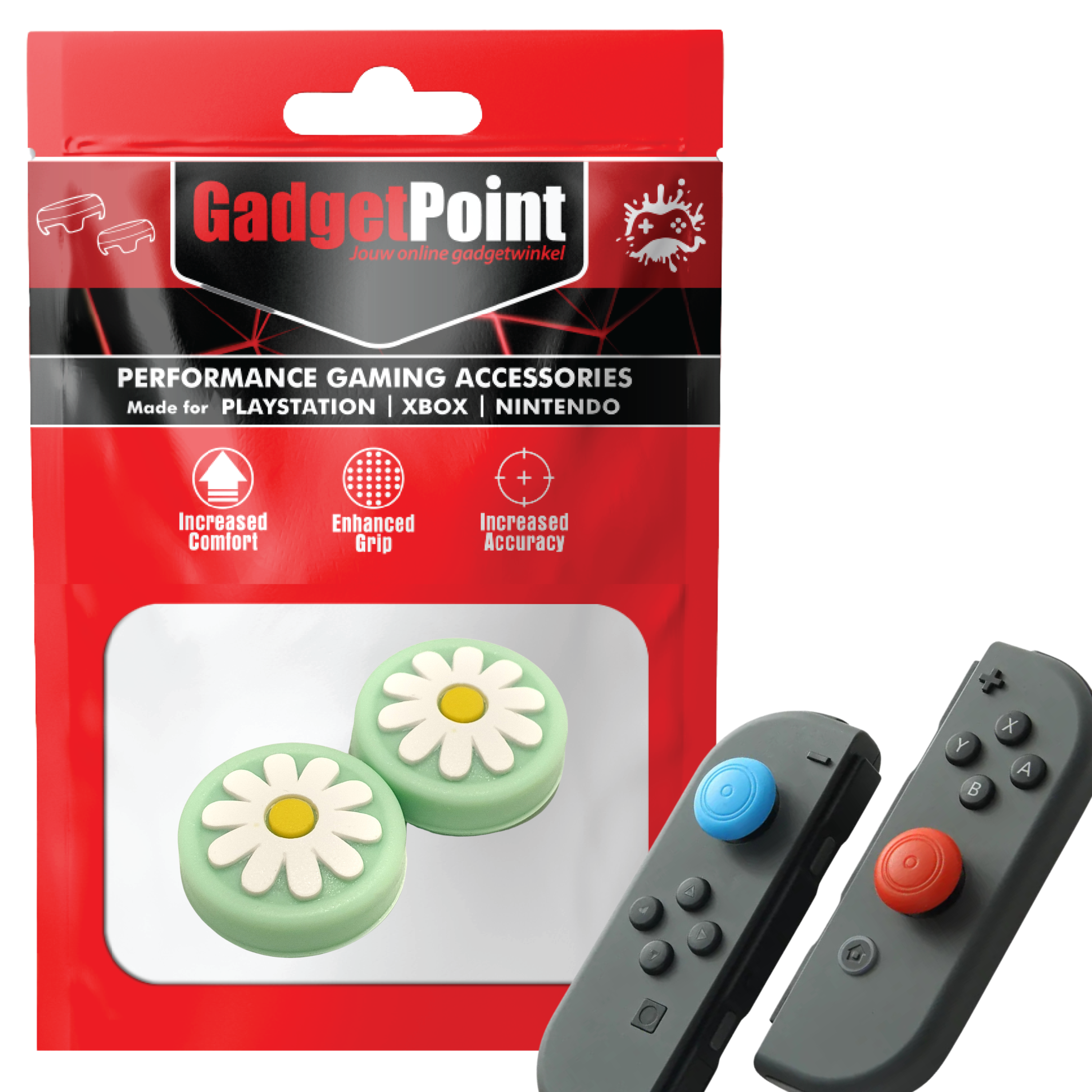Gaming Thumb Grips | Performance Thumbsticks | Accessoires geschikt voor Nintendo Switch Joy-Con Controller(s) | Thumbgrips | Bloemetjes - Groen