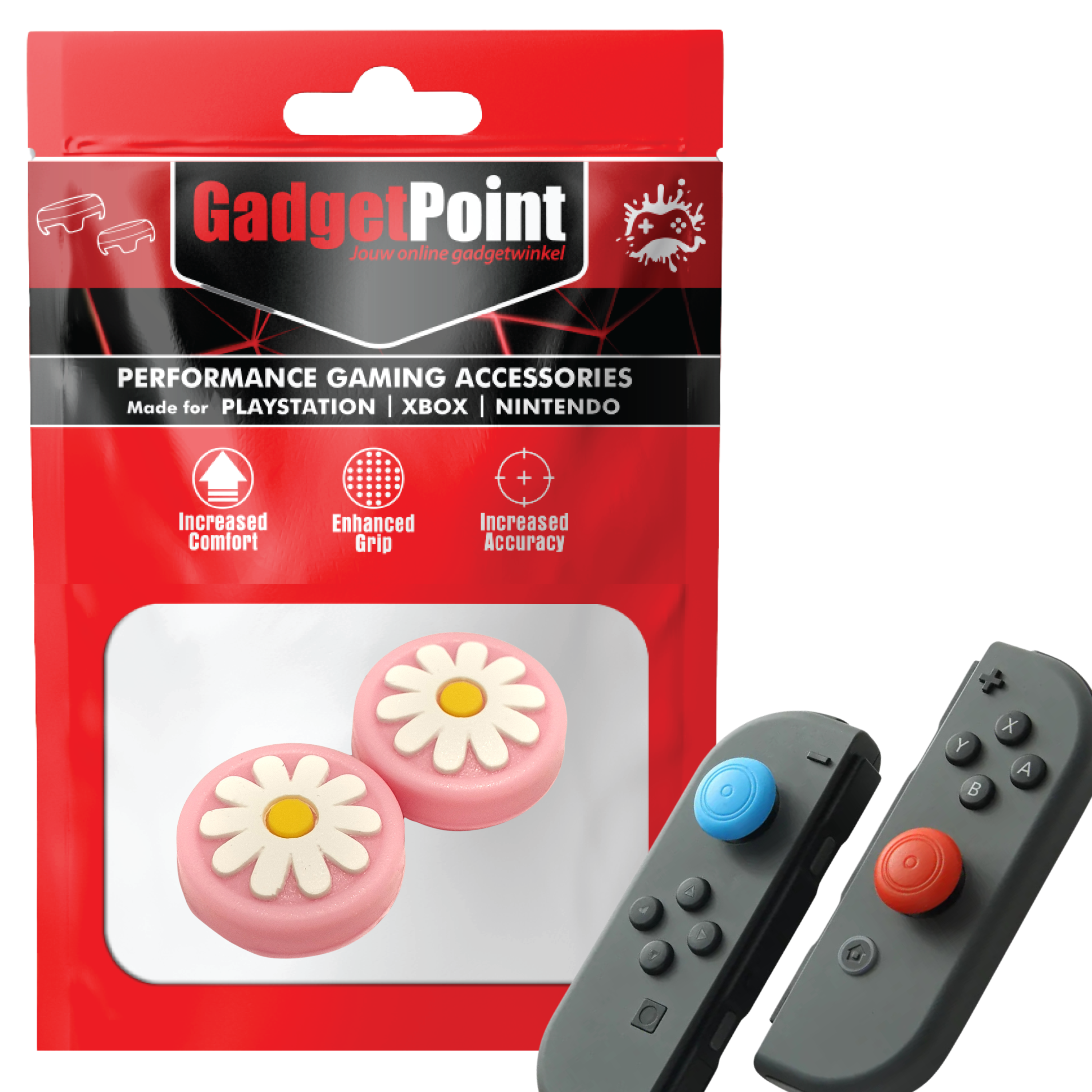 Gaming Thumb Grips | Performance Thumbsticks | Accessoires geschikt voor Nintendo Switch Joy-Con Controller(s) | Thumbgrips | Bloemetjes - Roze