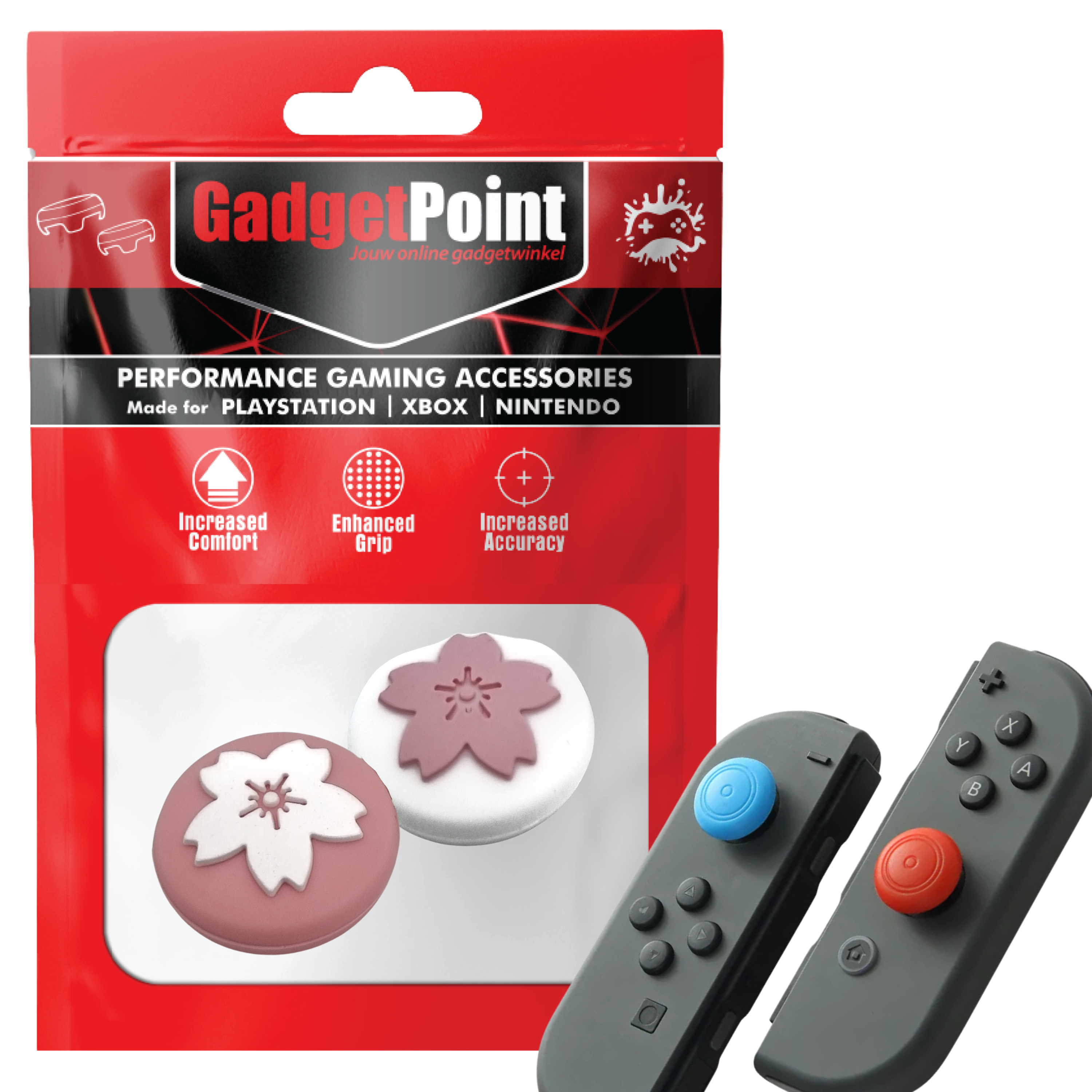 Gaming Thumb Grips | Performance Anti-slip Thumbsticks | Joystick Cap Thumb Grips | Flowers - Pink/White | Accessories suitable for Nintendo Switch Joy-Con Controllers