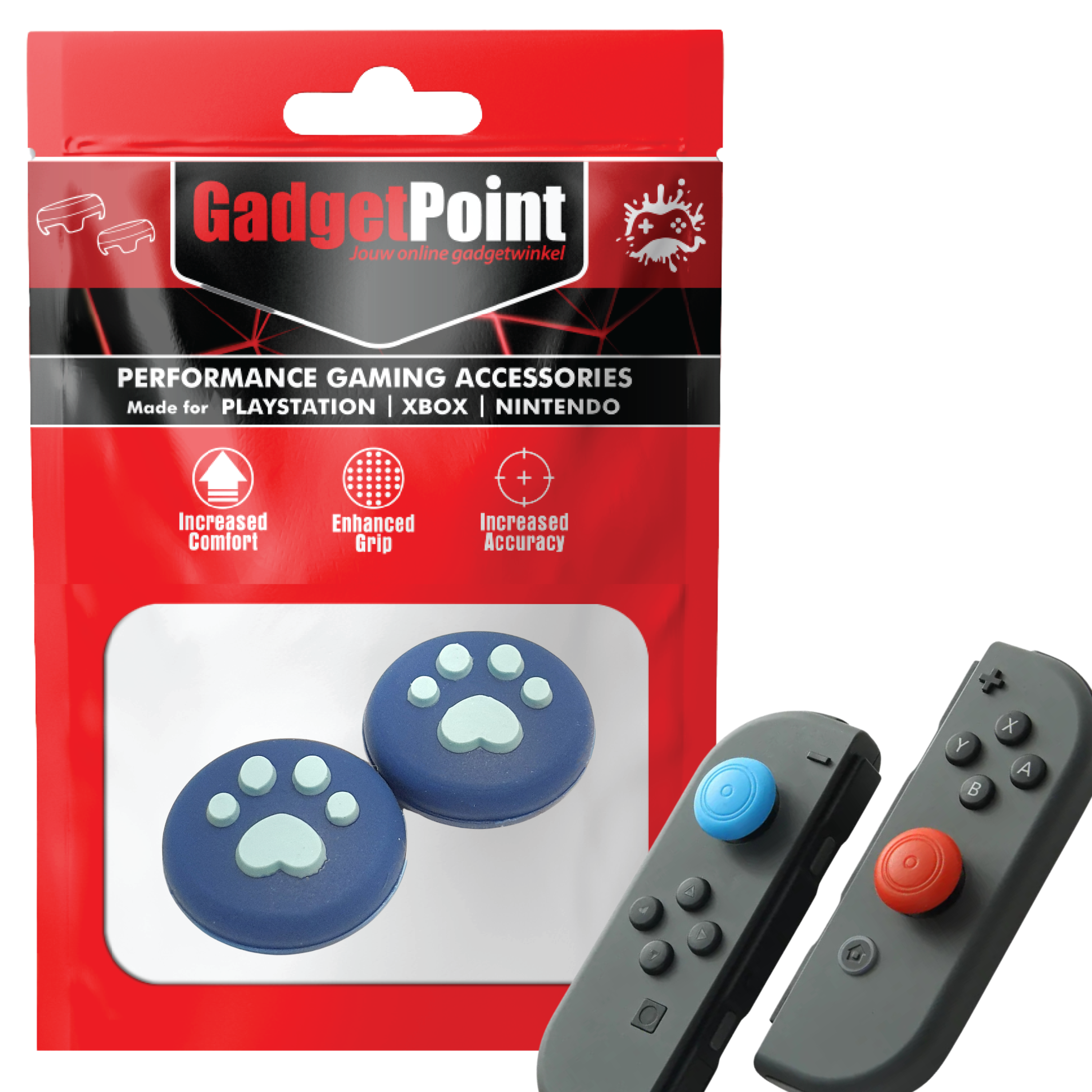 Gaming Thumb Grips | Performance Anti-slip Thumbsticks | Joystick Cap Thumb Grips | Paws - Blue with Light Blue | Accessories suitable for Nintendo Switch Joy-Con Controllers