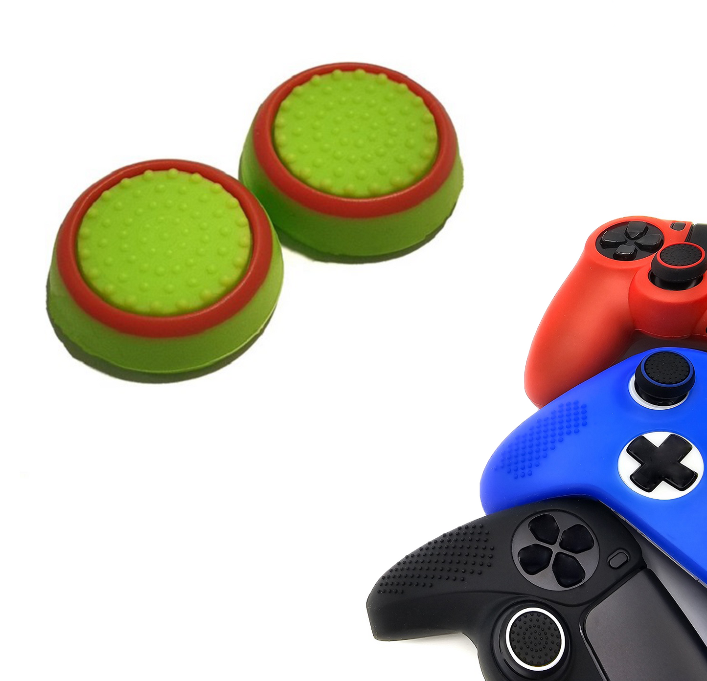 Gaming-Daumengriffe | Performance Anti-Rutsch-Daumenstifte | Joystick-Kappen-Daumengriffe | Grün mit rotem Kreis | Zubehör passend für Playstation PS4 PS5 &amp; Xbox &amp; Nintendo Pro Controller