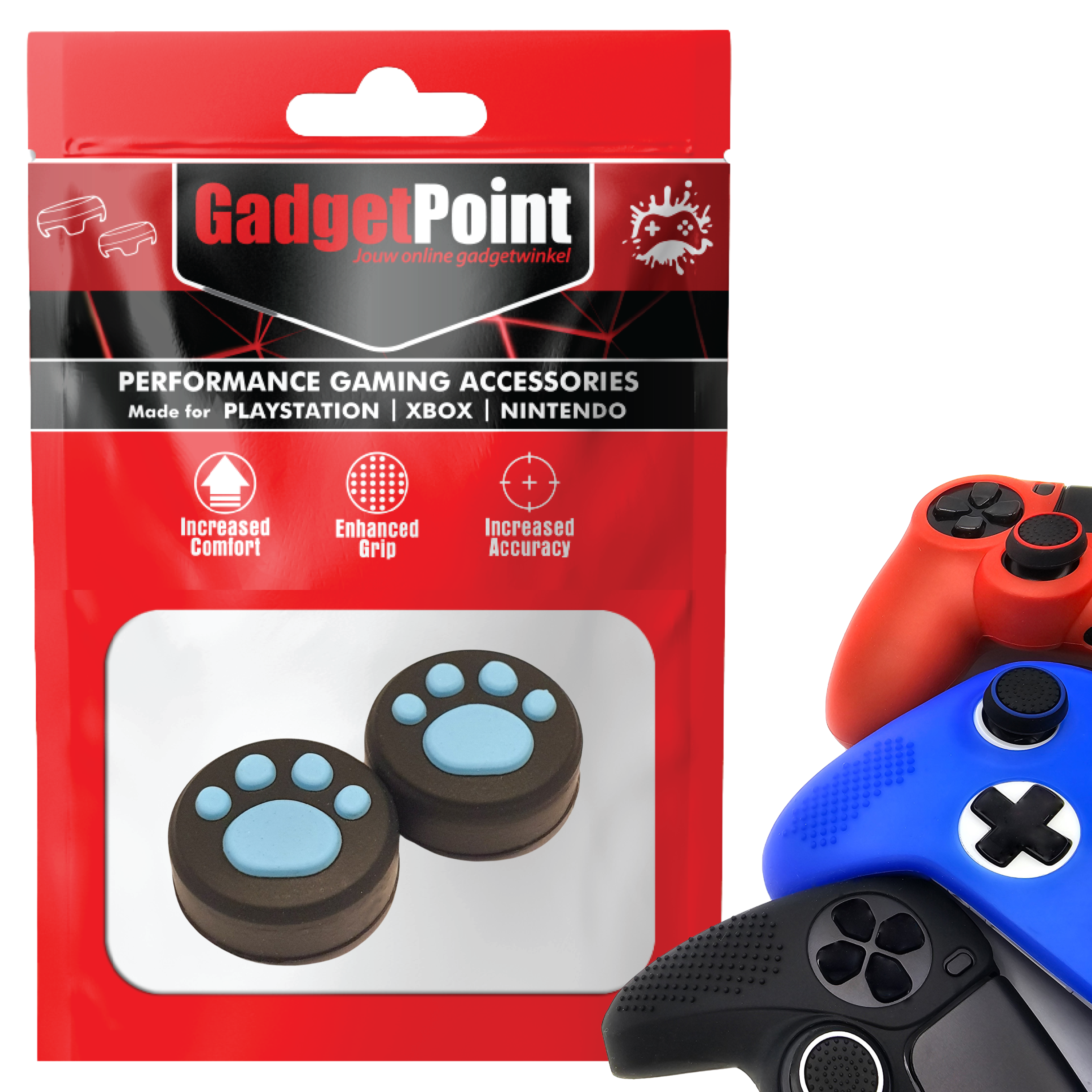 Gaming Thumb Grips | Performance Anti-slip Thumbsticks | Joystick Cap Thumb Grips | Paws - Black with Blue | Accessories suitable for Playstation PS4 PS5 &amp; Xbox &amp; Nintendo Pro Controller