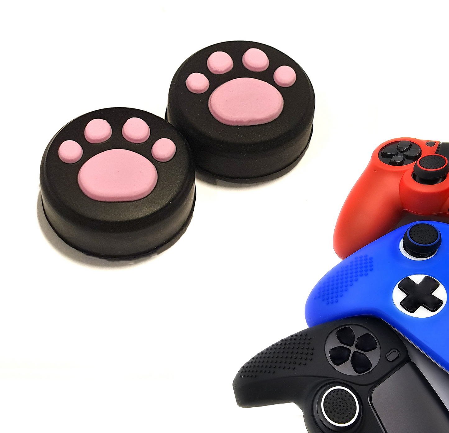Gaming Thumb Grips | Performance Anti-slip Thumbsticks | Joystick Cap Thumb Grips | Paws - Black with Pink | Accessories suitable for Playstation PS4 PS5 &amp; Xbox &amp; Nintendo Pro Controller