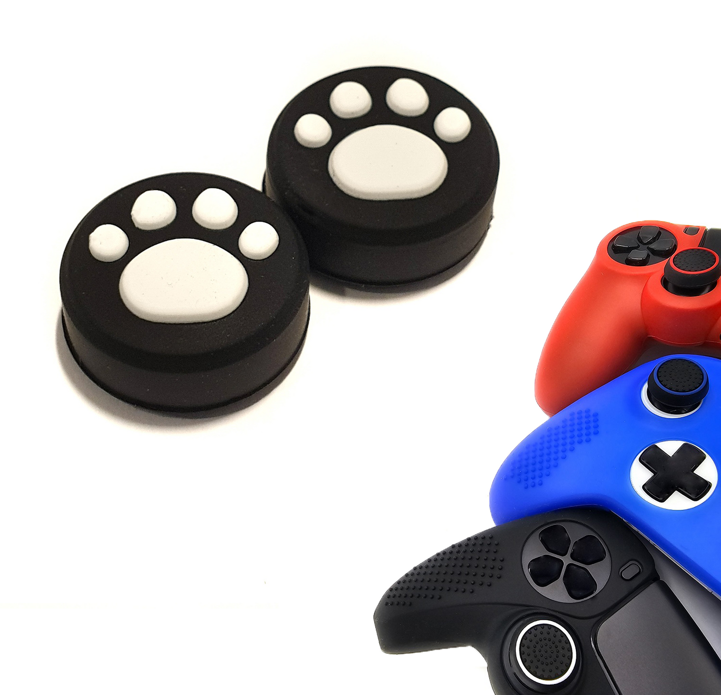 Gaming Thumb Grips | Performance Anti-slip Thumbsticks | Joystick Cap Thumb Grips | Paws - Black with White | Accessories suitable for Playstation PS4 PS5 &amp; Xbox &amp; Nintendo Pro Controller