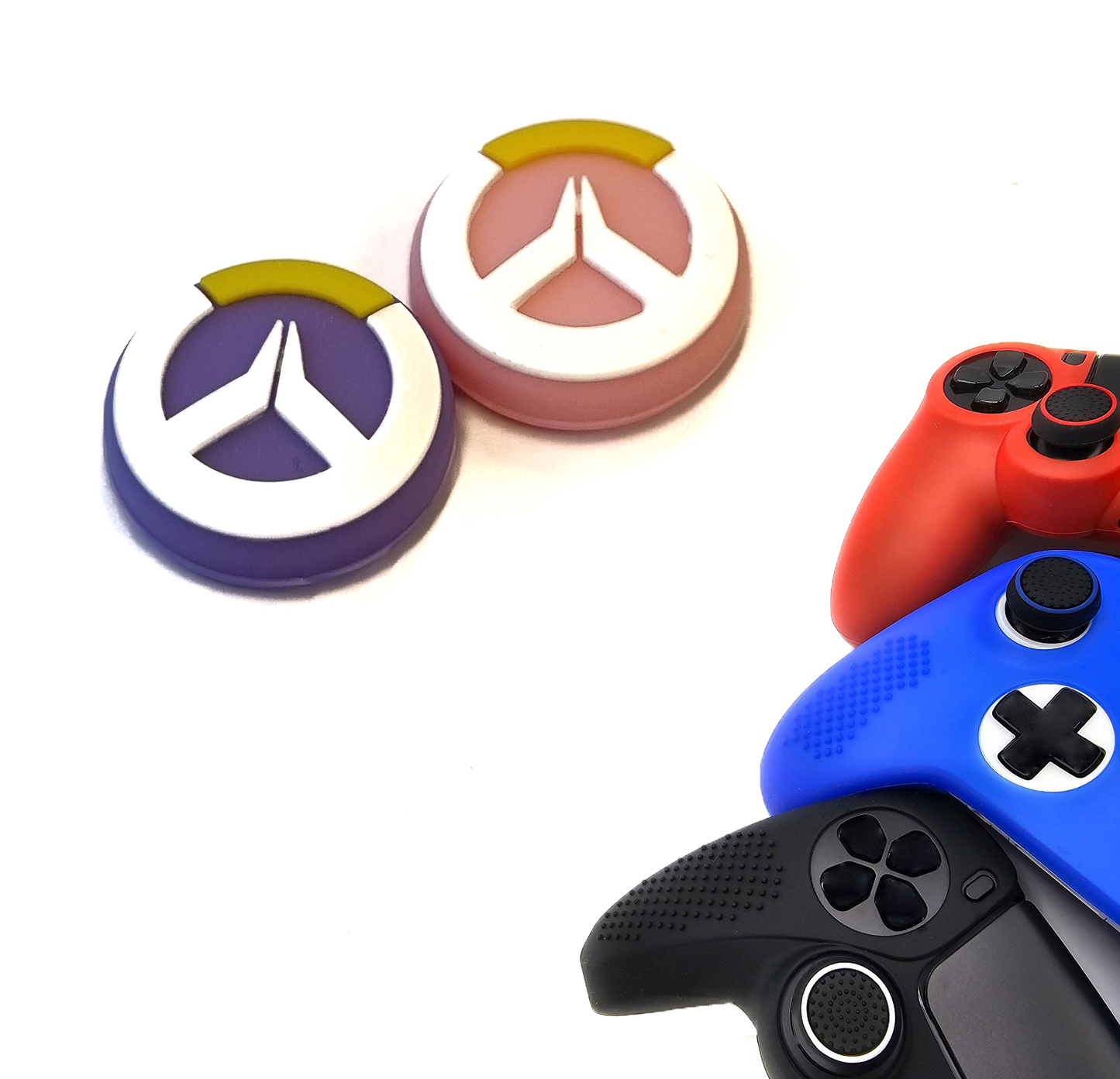 Gaming Thumbgrips | Performance Antislip Thumbsticks | Joystick Cap Thumb Grips | Paars/Roze met Wit/Geel | Accessoires geschikt voor Playstation PS4 PS5 & Xbox & Nintendo Pro Controller