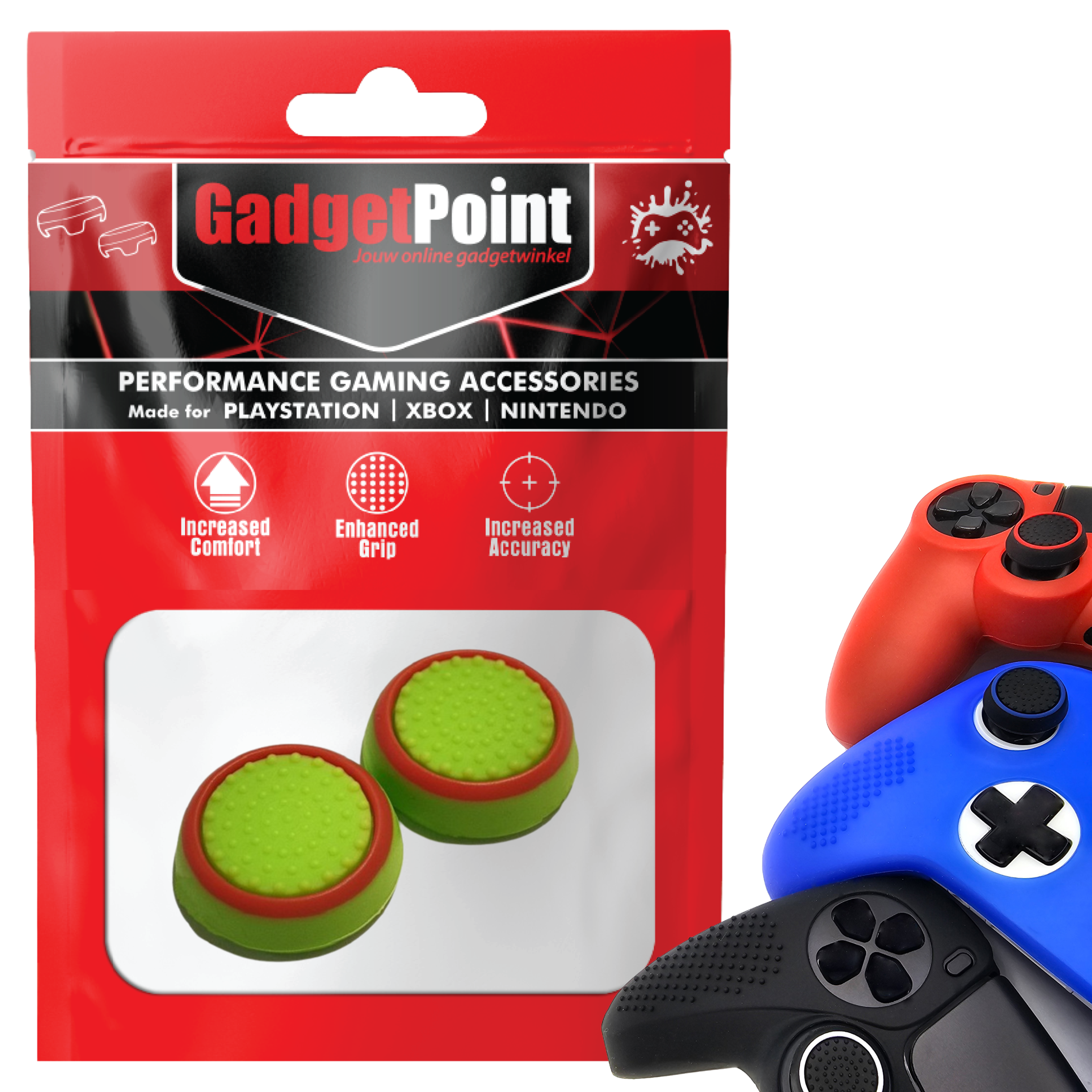 Gaming Thumb Grips | Performance Anti-slip Thumbsticks | Joystick Cap Thumb Grips | Green with red circle | Accessories suitable for Playstation PS4 PS5 &amp; Xbox &amp; Nintendo Pro Controller