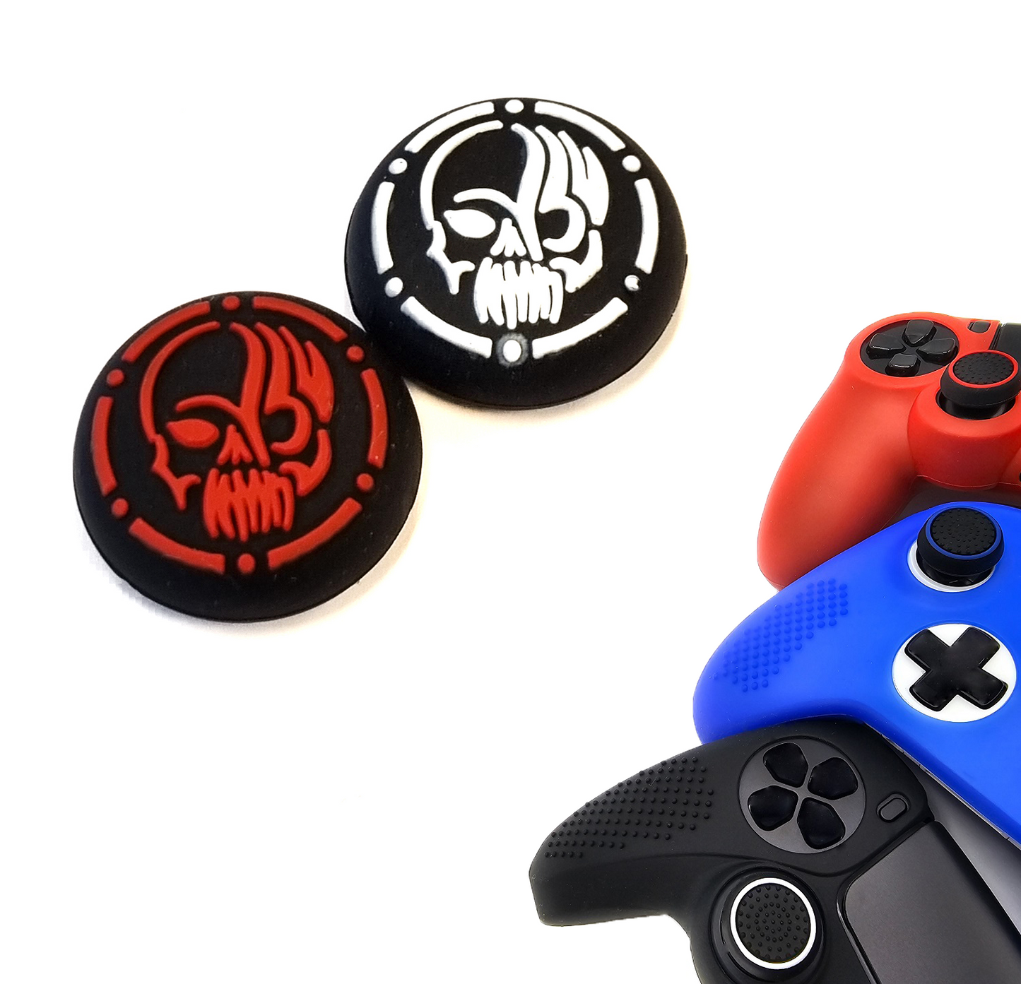 Gaming Thumb Grips | Performance Anti-slip Thumbsticks | Joystick Cap Thumb Grips | Skull - Red/White | Accessories suitable for Playstation PS4 PS5 &amp; Xbox &amp; Nintendo Pro Controller