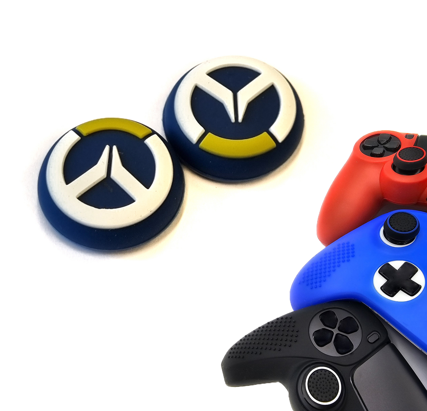 Gaming-Daumengriffe | Performance Anti-Rutsch-Daumenstifte | Joystick-Kappen-Daumengriffe | Blau mit Weiß/Gelb | Zubehör passend für Playstation PS4 PS5 &amp; Xbox &amp; Nintendo Pro Controller