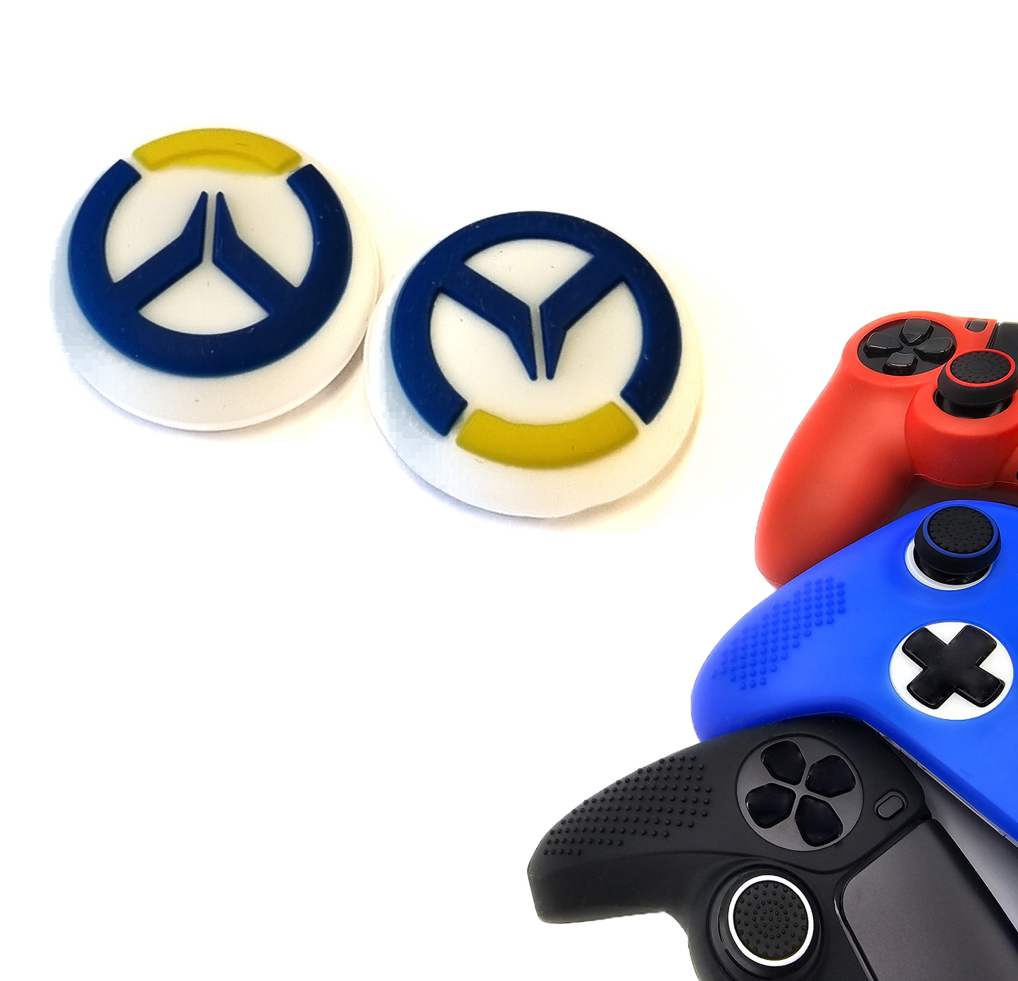 Gaming Thumb Grips | Performance Anti-slip Thumbsticks | Joystick Cap Thumb Grips | White with Blue/Yellow | Accessories suitable for Playstation PS4 PS5 &amp; Xbox &amp; Nintendo Pro Controller
