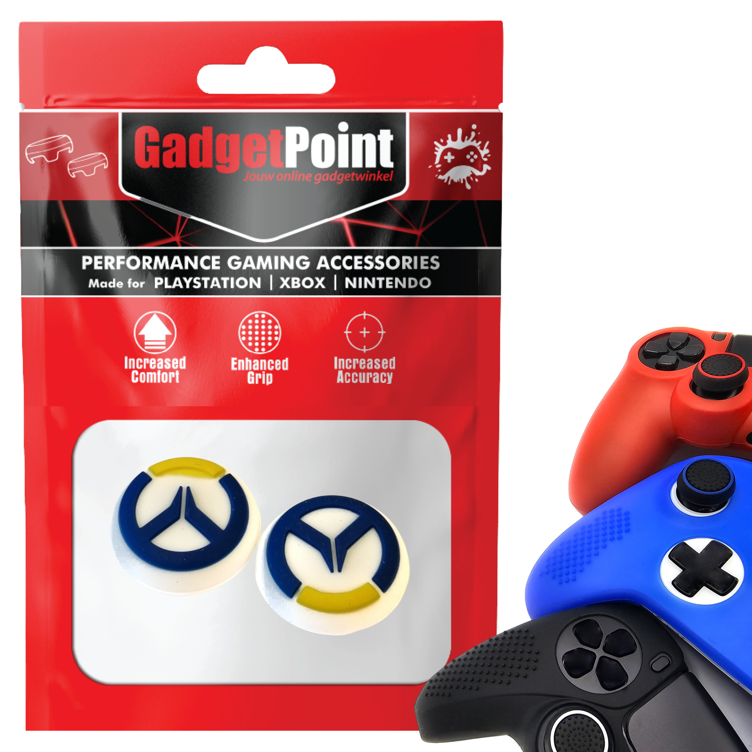 Gaming-Daumengriffe | Performance Anti-Rutsch-Daumenstifte | Joystick-Kappen-Daumengriffe | Weiß mit Blau/Gelb | Zubehör passend für Playstation PS4 PS5 &amp; Xbox &amp; Nintendo Pro Controller