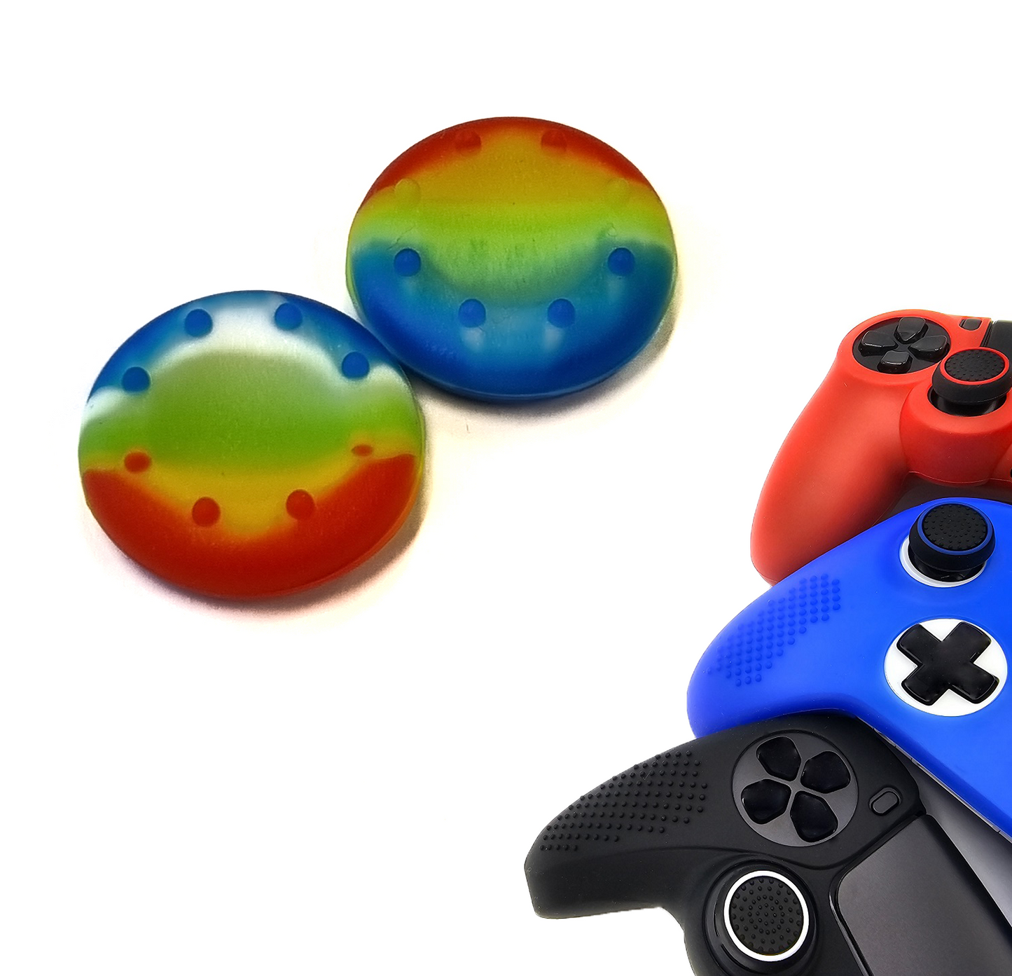 Gaming Thumb Grips | Performance Anti-slip Thumbsticks | Joystick Cap Thumb Grips | Thumbgrips 8 dots - Rainbow | Accessories suitable for Playstation PS4 PS5 &amp; Xbox &amp; Nintendo Pro Controller