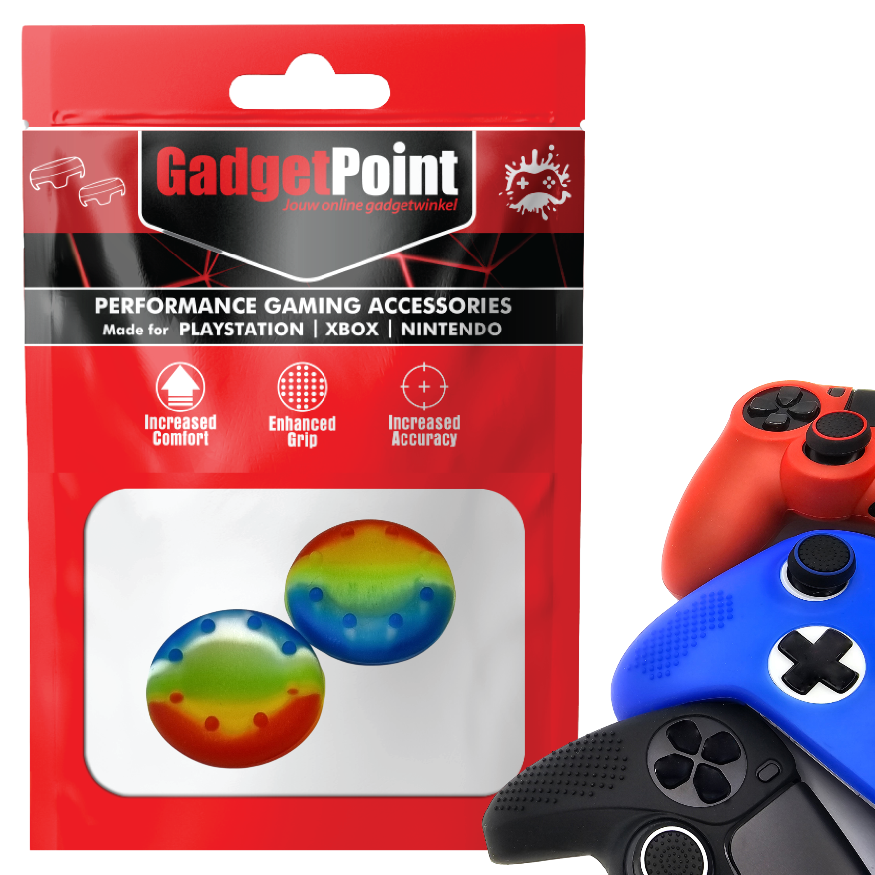 Gaming Thumb Grips | Performance Anti-slip Thumbsticks | Joystick Cap Thumb Grips | Thumbgrips 8 dots - Rainbow | Accessories suitable for Playstation PS4 PS5 &amp; Xbox &amp; Nintendo Pro Controller