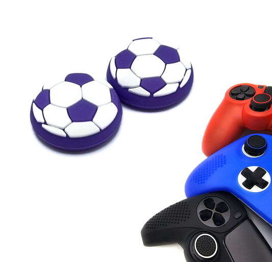 Gaming Thumb Grips | Performance Anti-slip Thumbsticks | Joystick Cap Thumb Grips | Football - White with Purple | Accessories suitable for Playstation PS4 PS5 &amp; Xbox &amp; Nintendo Pro Controller