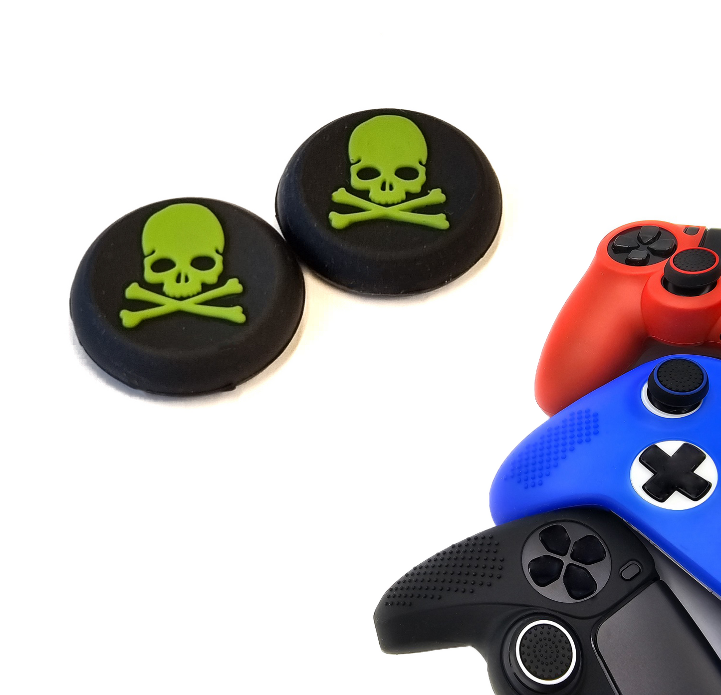 Gaming Thumb Grips | Performance Anti-slip Thumbsticks | Joystick Cap Thumb Grips | Skeleton - Black with Green | Accessories suitable for Playstation PS4 PS5 &amp; Xbox &amp; Nintendo Pro Controller