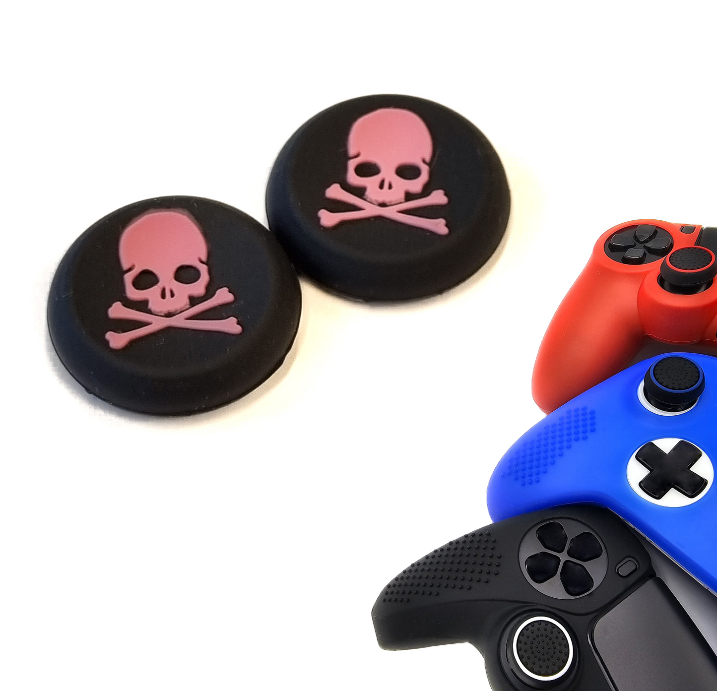 Gaming Thumb Grips | Performance Anti-slip Thumbsticks | Joystick Cap Thumb Grips | Skeleton - Black with Pink | Accessories suitable for Playstation PS4 PS5 &amp; Xbox &amp; Nintendo Pro Controller