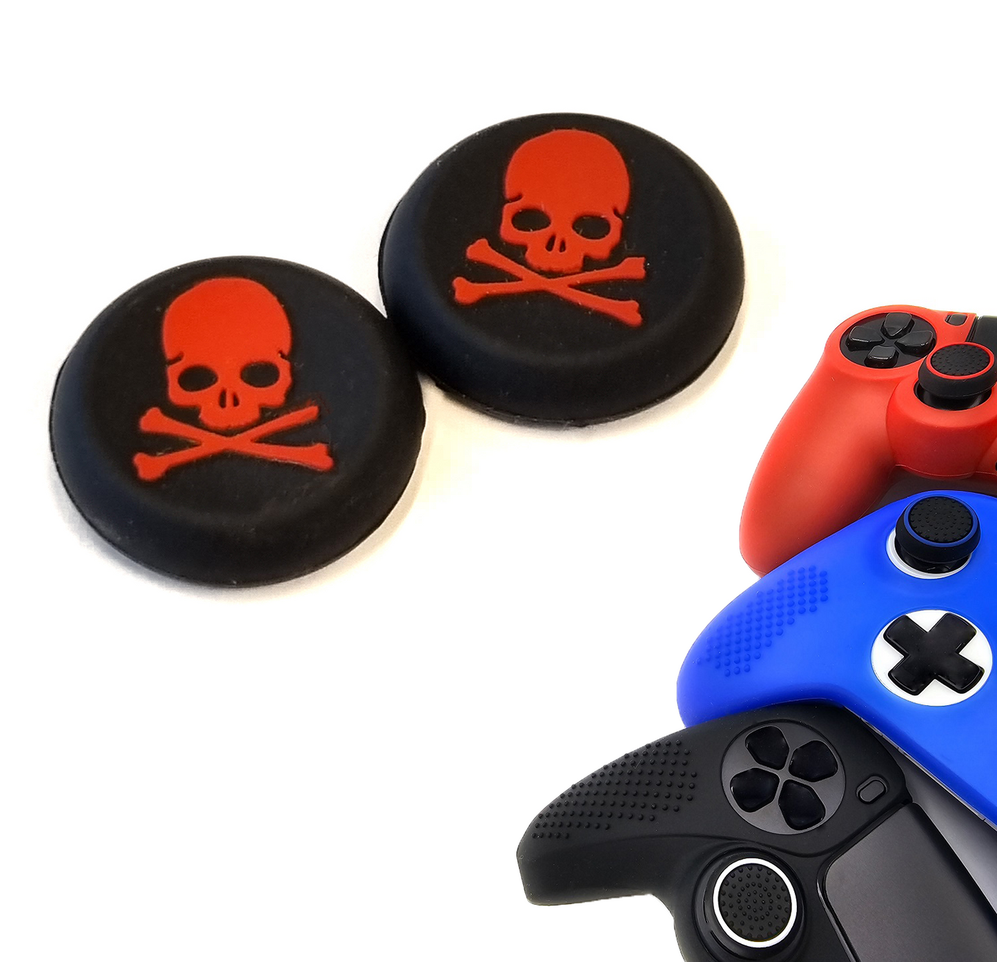 Gaming Thumbgrips | Performance Antislip Thumbsticks | Joystick Cap Thumb Grips | Skelet - Zwart met Rood | Accessoires geschikt voor Playstation PS4 PS5 & Xbox & Nintendo Pro Controller