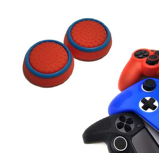 Gaming-Daumengriffe | Performance Anti-Rutsch-Daumenstifte | Joystick-Kappen-Daumengriffe | Rot mit blauem Kreis | Zubehör passend für Playstation PS4 PS5 &amp; Xbox &amp; Nintendo Pro Controller