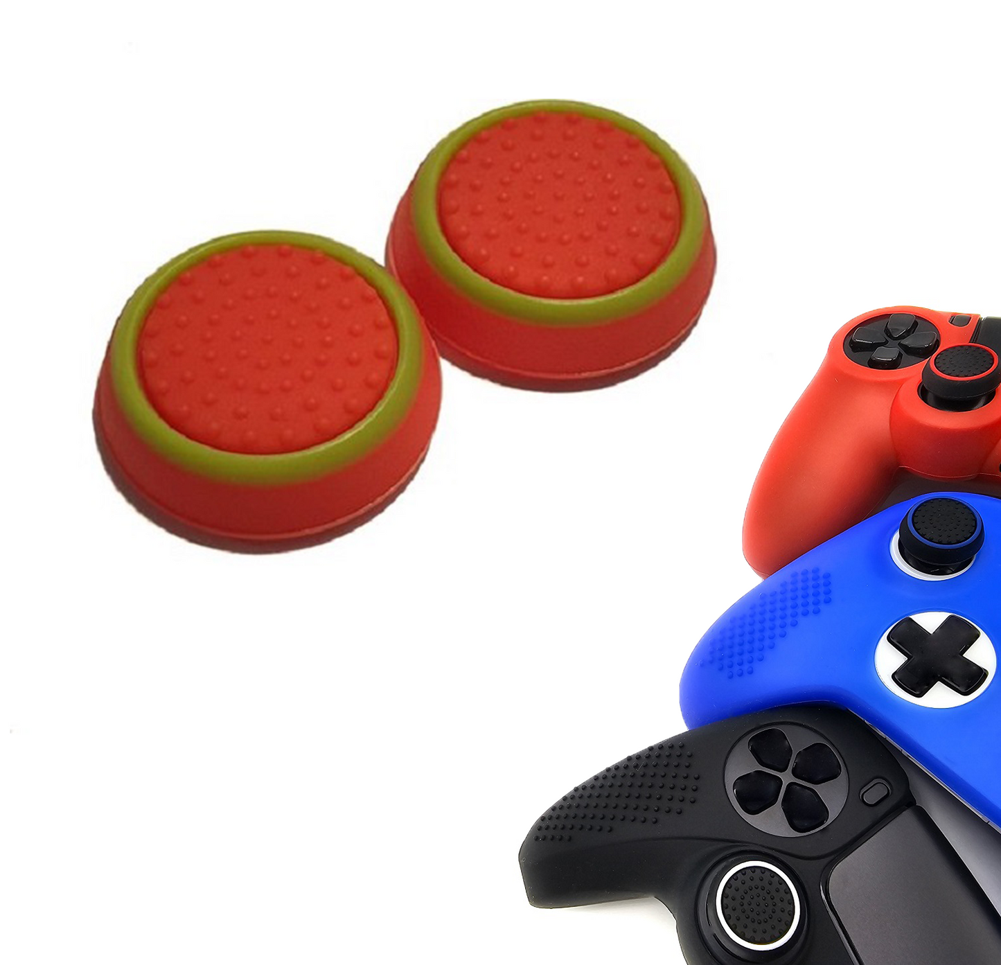 Gaming-Daumengriffe | Performance Anti-Rutsch-Daumenstifte | Joystick-Kappen-Daumengriffe | Rot mit grünem Kreis | Zubehör passend für Playstation PS4 PS5 &amp; Xbox &amp; Nintendo Pro Controller