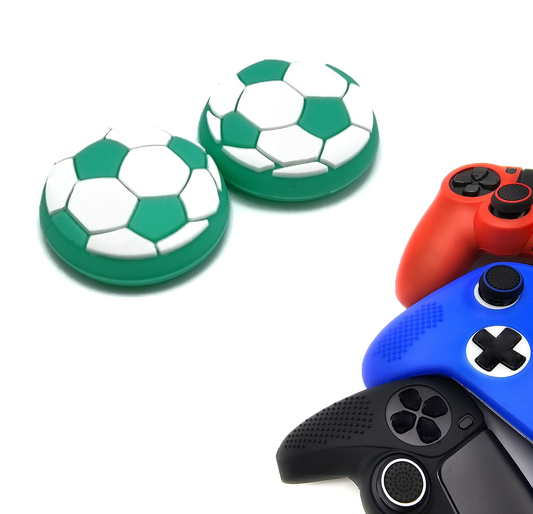 Gaming-Daumengriffe | Performance Anti-Rutsch-Daumenstifte | Joystick-Kappen-Daumengriffe | Fußball - Weiß mit Grün | Zubehör passend für Playstation PS4 PS5 &amp; Xbox &amp; Nintendo Pro Controller