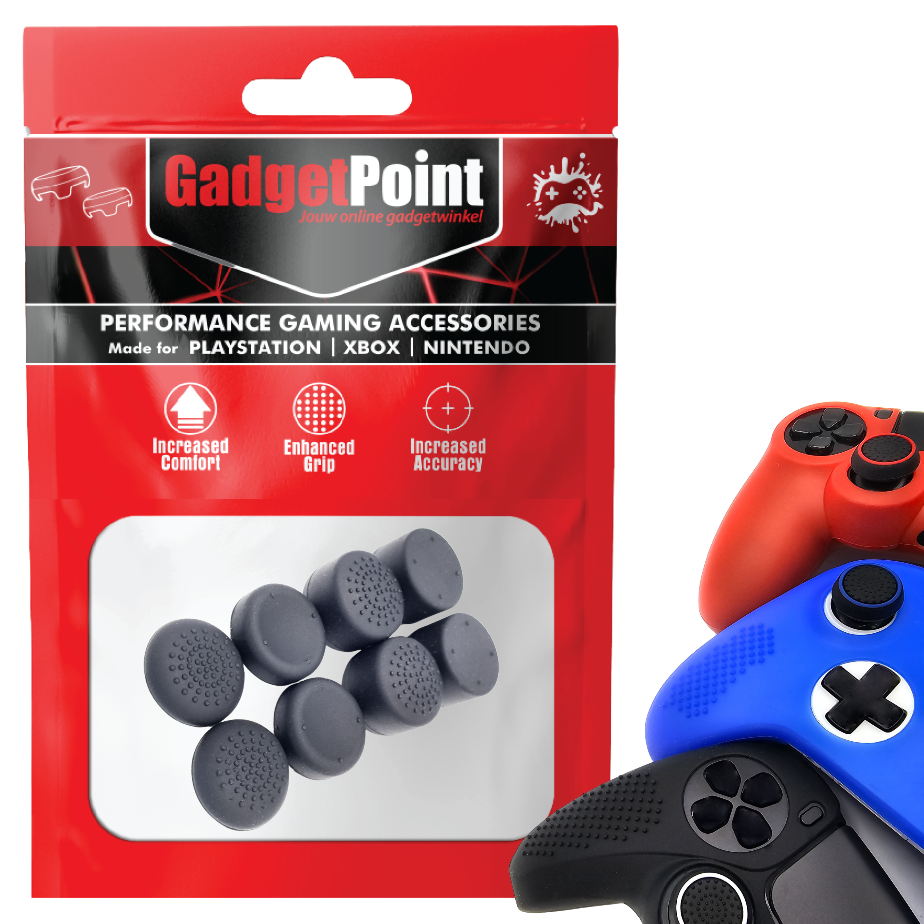 Gaming Thumb Grips | Performance Thumbsticks | Accessoires geschikt voor Playstation (PS4, PS5) & Xbox (360, One, Series X/S) & Nintendo Switch Pro Controller(s) | Thumbgrips | Zwart