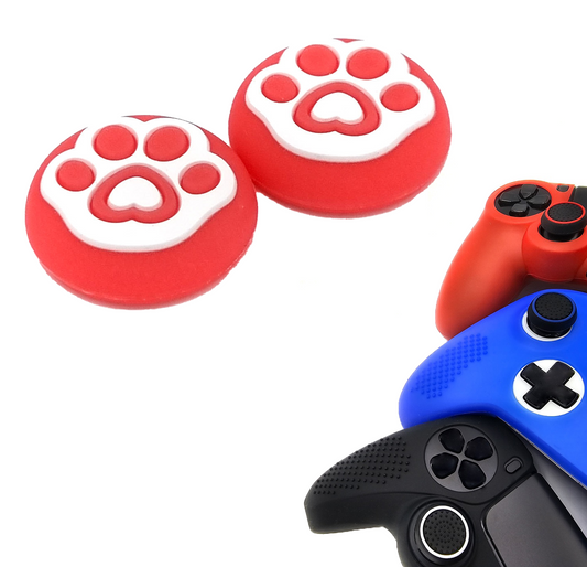 Gaming-Daumengriffe | Performance Anti-Rutsch-Daumenstifte | Joystick-Kappen-Daumengriffe | Pfoten - Rot mit Weiß | Zubehör passend für Nintendo Switch Joy-Con Controller