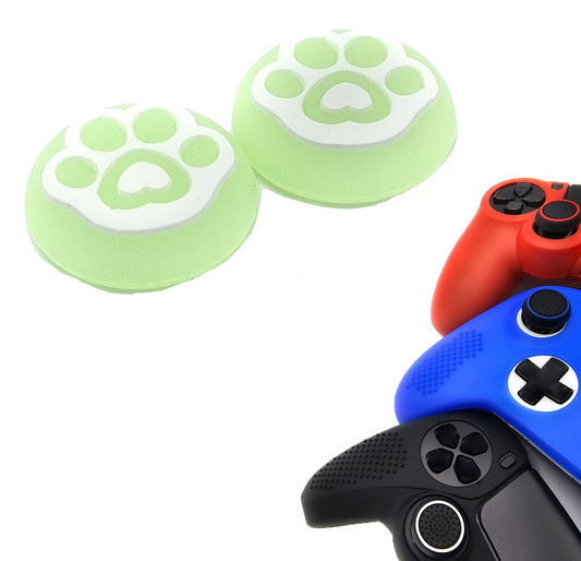 Gaming Thumb Grips | Performance Anti-slip Thumbsticks | Joystick Cap Thumb Grips | Paws - Green with White | Accessories suitable for Nintendo Switch Joy-Con Controllers