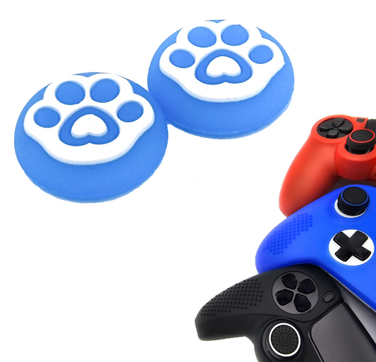 Gaming-Daumengriffe | Performance Anti-Rutsch-Daumenstifte | Joystick-Kappen-Daumengriffe | Pfoten – Blau mit Weiß | Zubehör passend für Nintendo Switch Joy-Con Controller