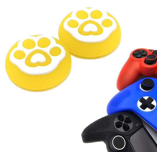 Gaming Thumb Grips | Performance Anti-slip Thumbsticks | Joystick Cap Thumb Grips | Paws - Yellow with White | Accessories suitable for Nintendo Switch Joy-Con Controllers